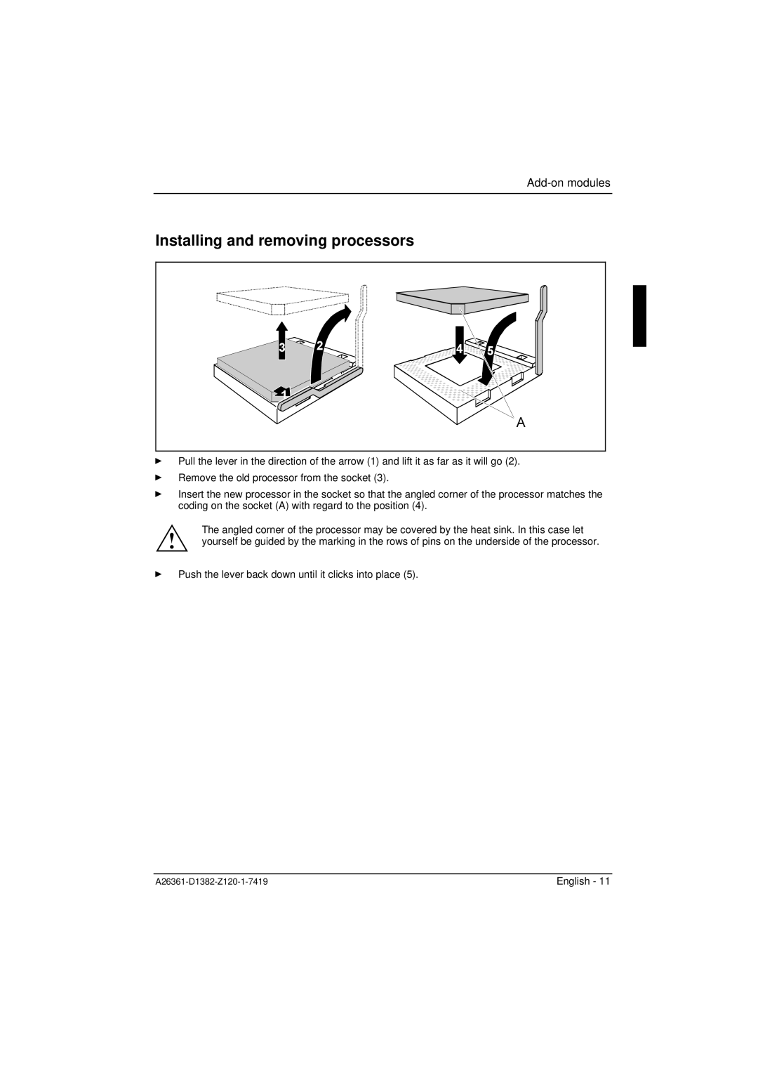 Fujitsu D1382 technical manual Installing and removing processors 