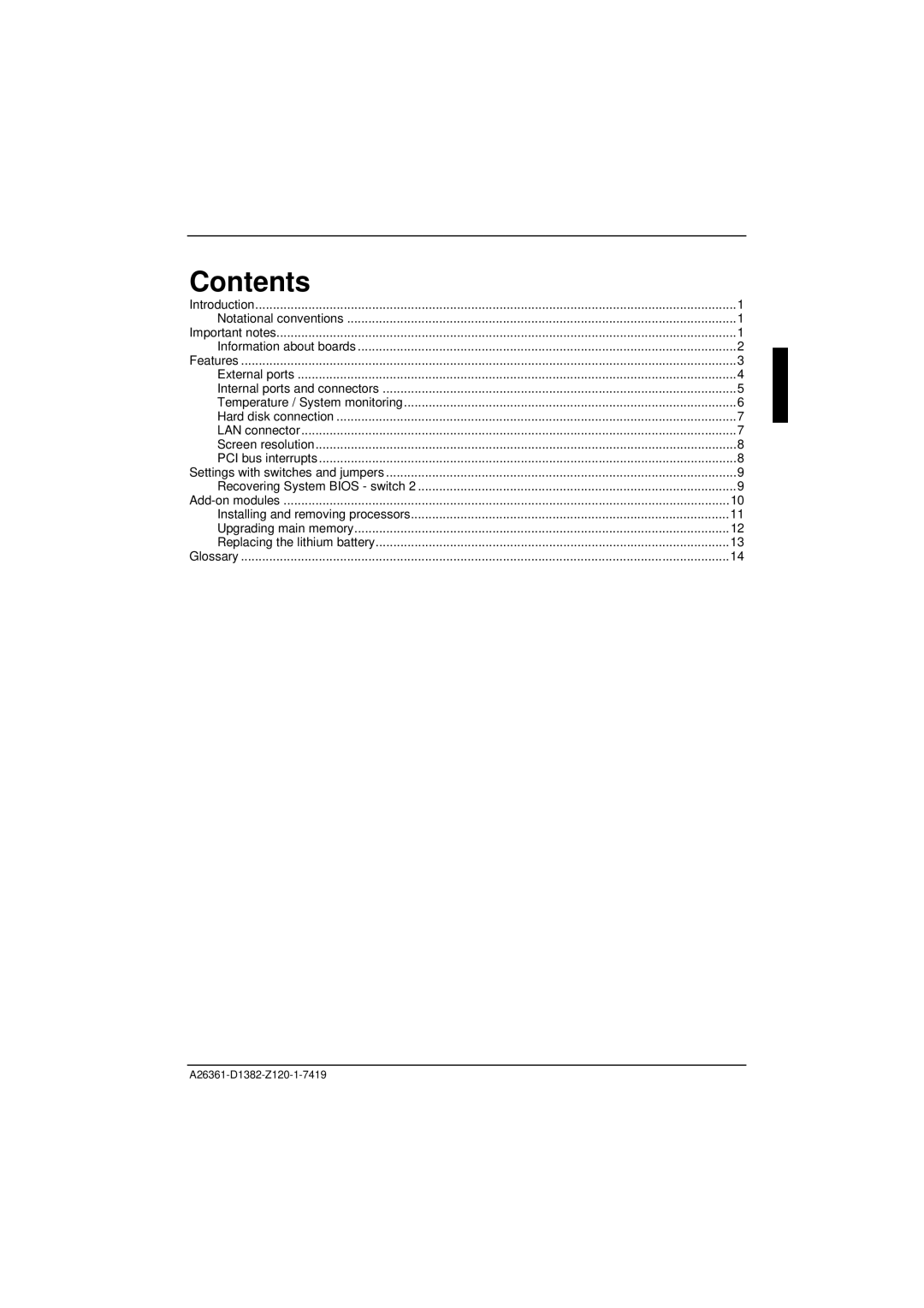 Fujitsu D1382 technical manual Contents 