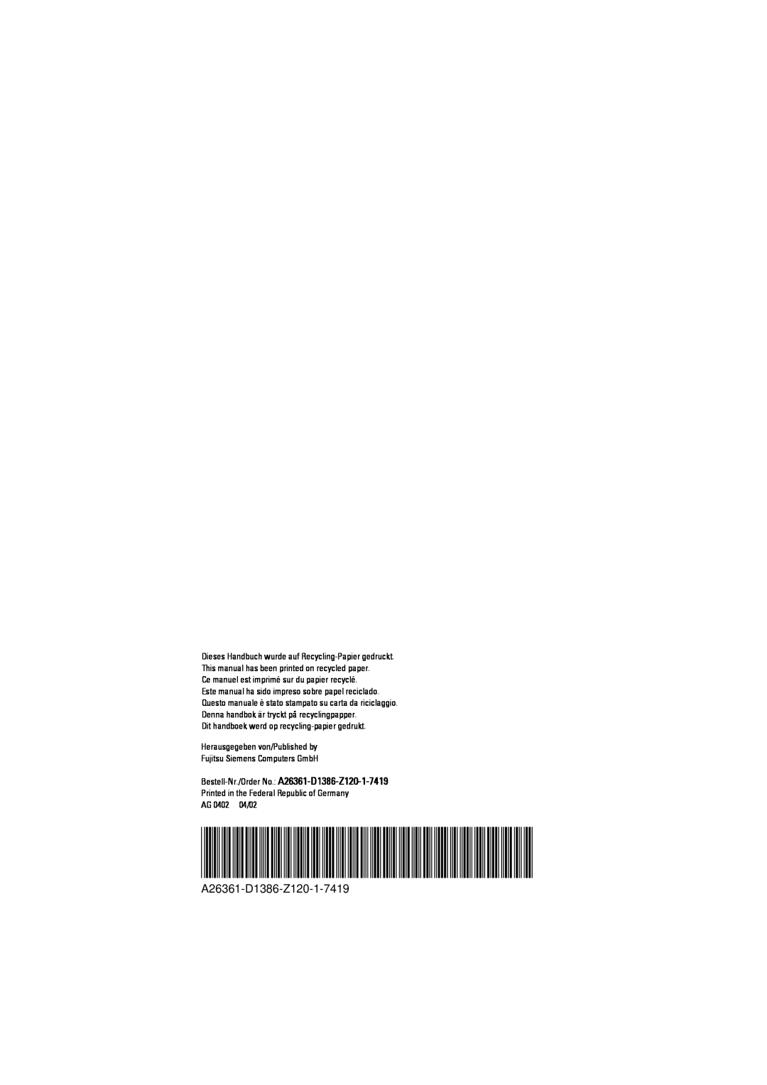 Fujitsu technical manual Bestell-Nr./Order No. A26361-D1386-Z120-1-7419 
