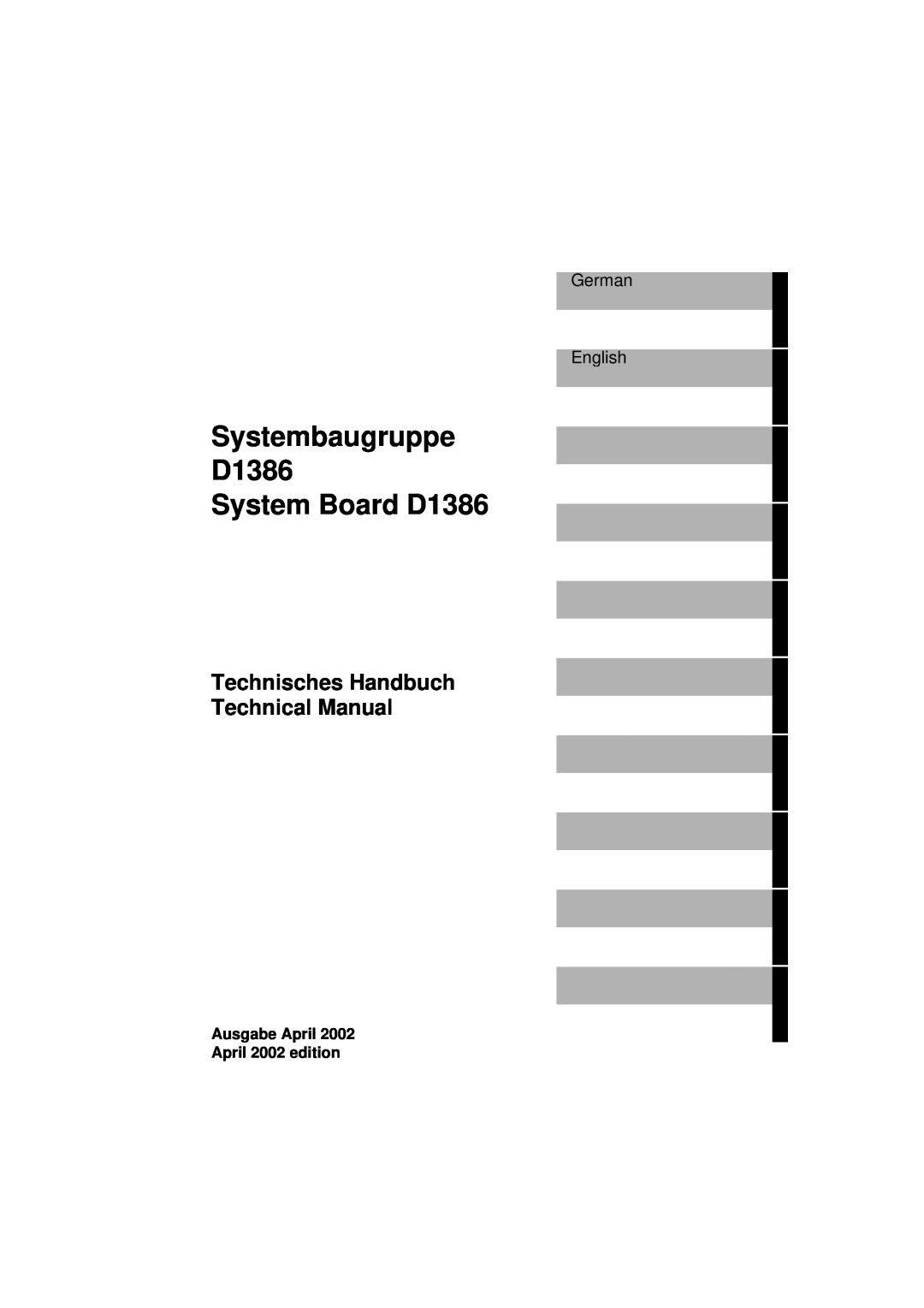 Fujitsu technical manual Systembaugruppe D1386 System Board D1386, Technisches Handbuch Technical Manual, German English 