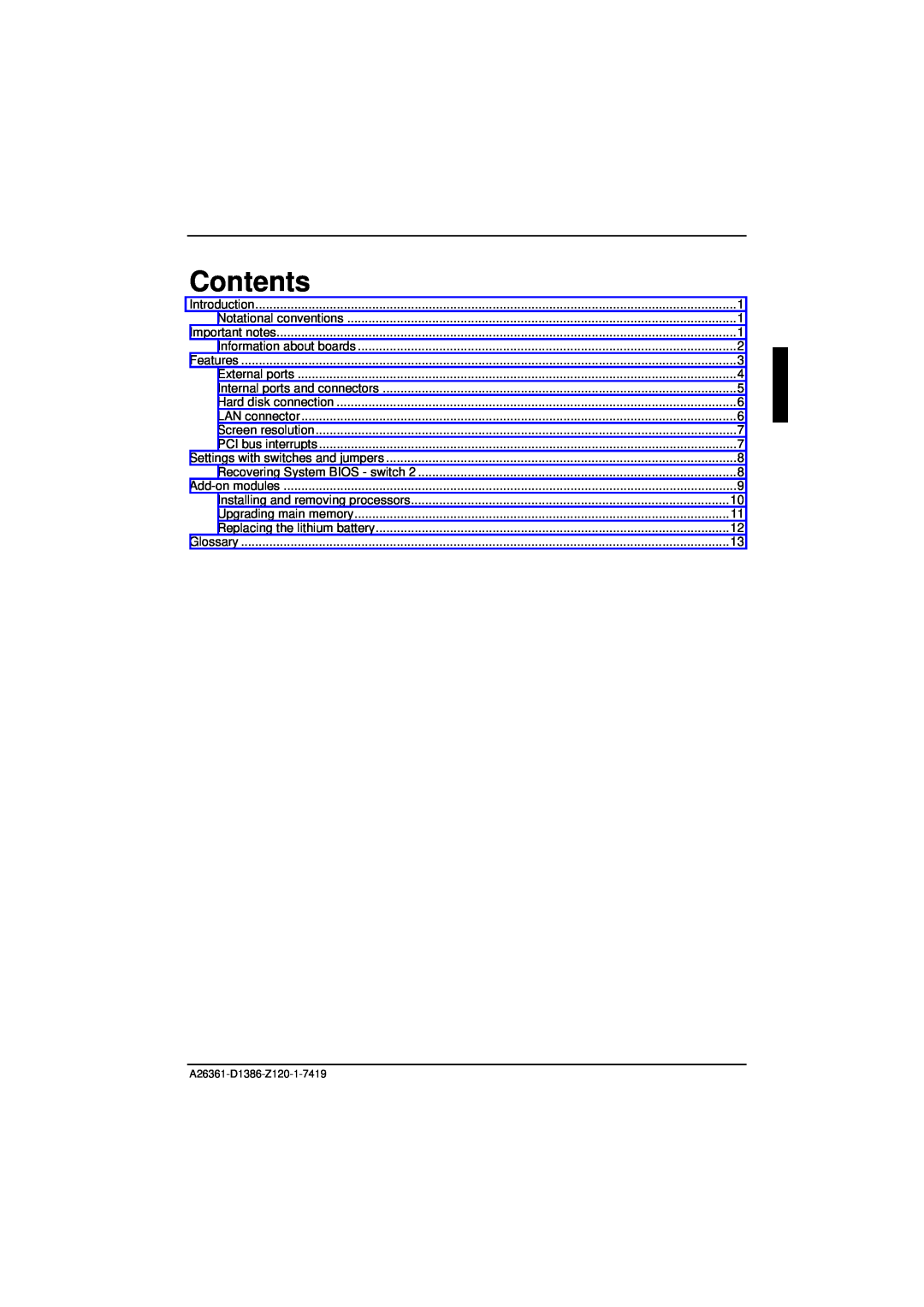 Fujitsu D1386 technical manual Contents 