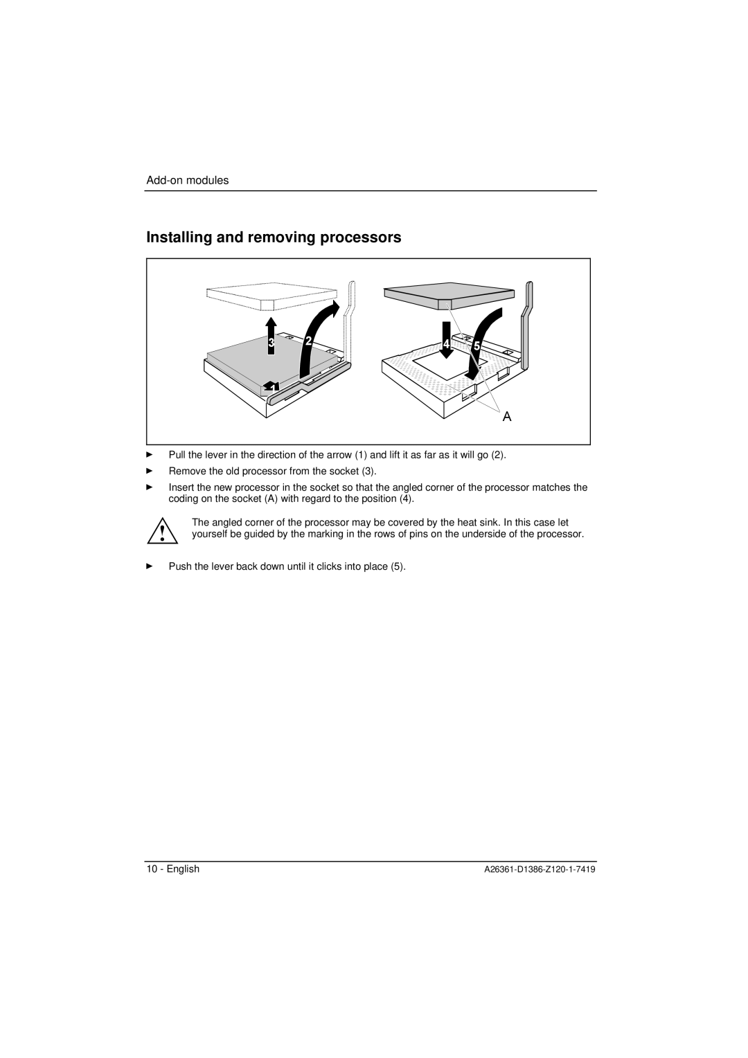 Fujitsu D1386 technical manual Installing and removing processors 