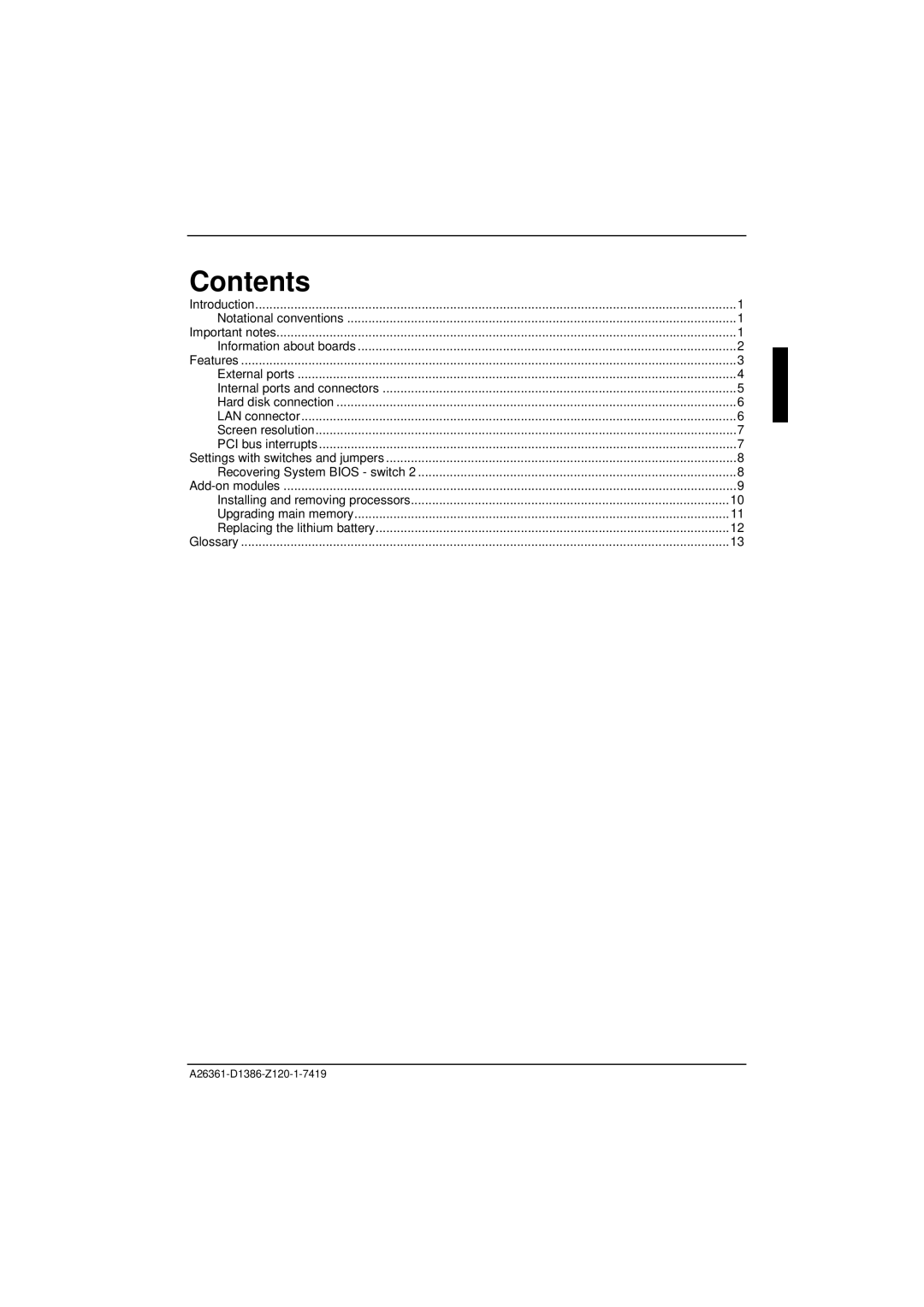 Fujitsu D1386 technical manual Contents 