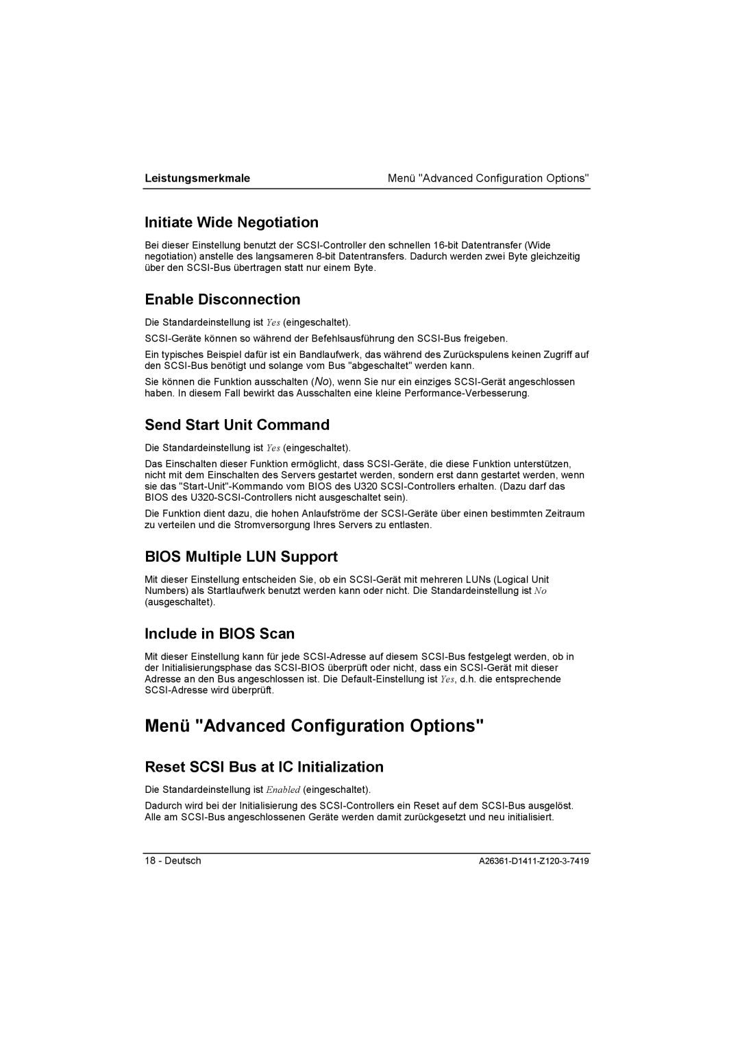 Fujitsu D1411 technical manual Menü Advanced Configuration Options 