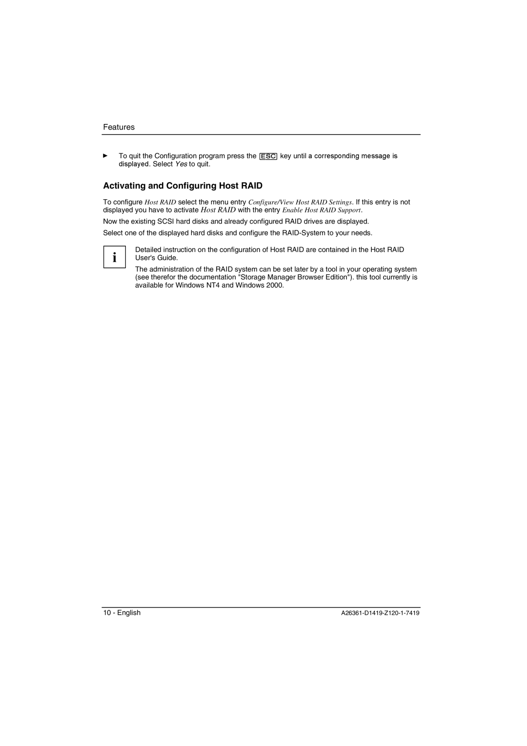 Fujitsu D1419 technical manual Activating and Configuring Host RAID 