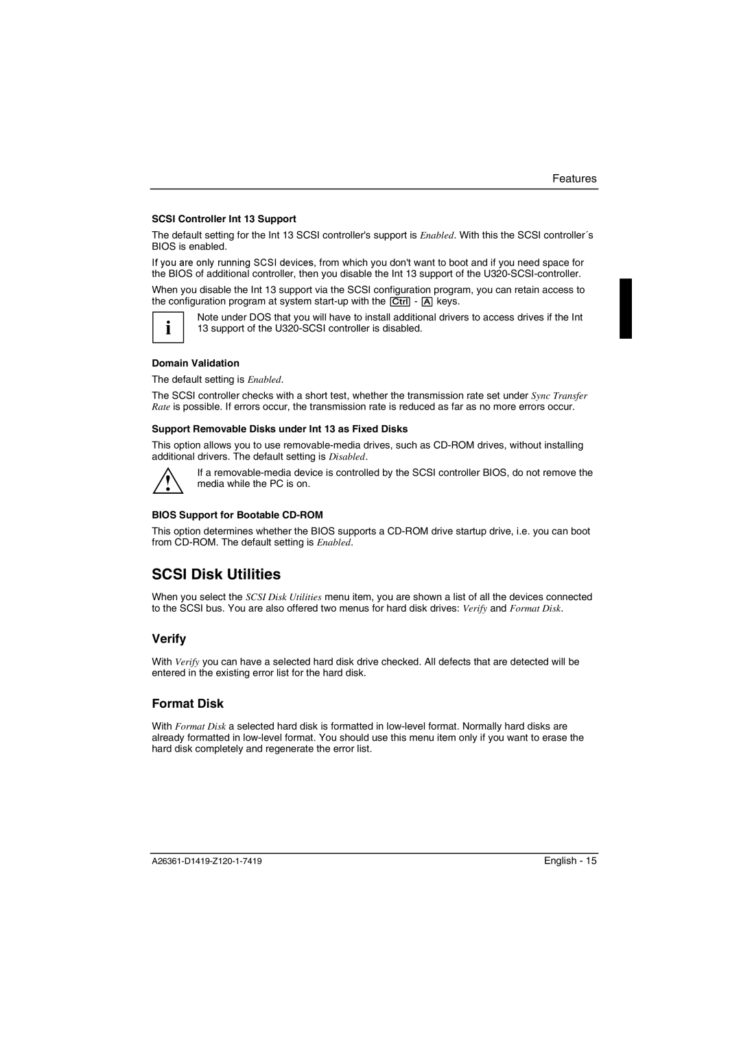 Fujitsu D1419 technical manual Scsi Disk Utilities, Verify, Format Disk 