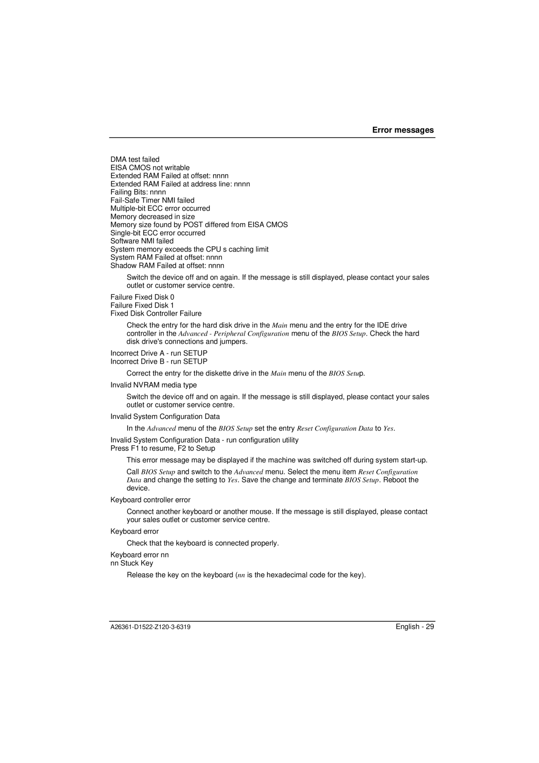 Fujitsu D1522, D1521 technical manual Check that the keyboard is connected properly 