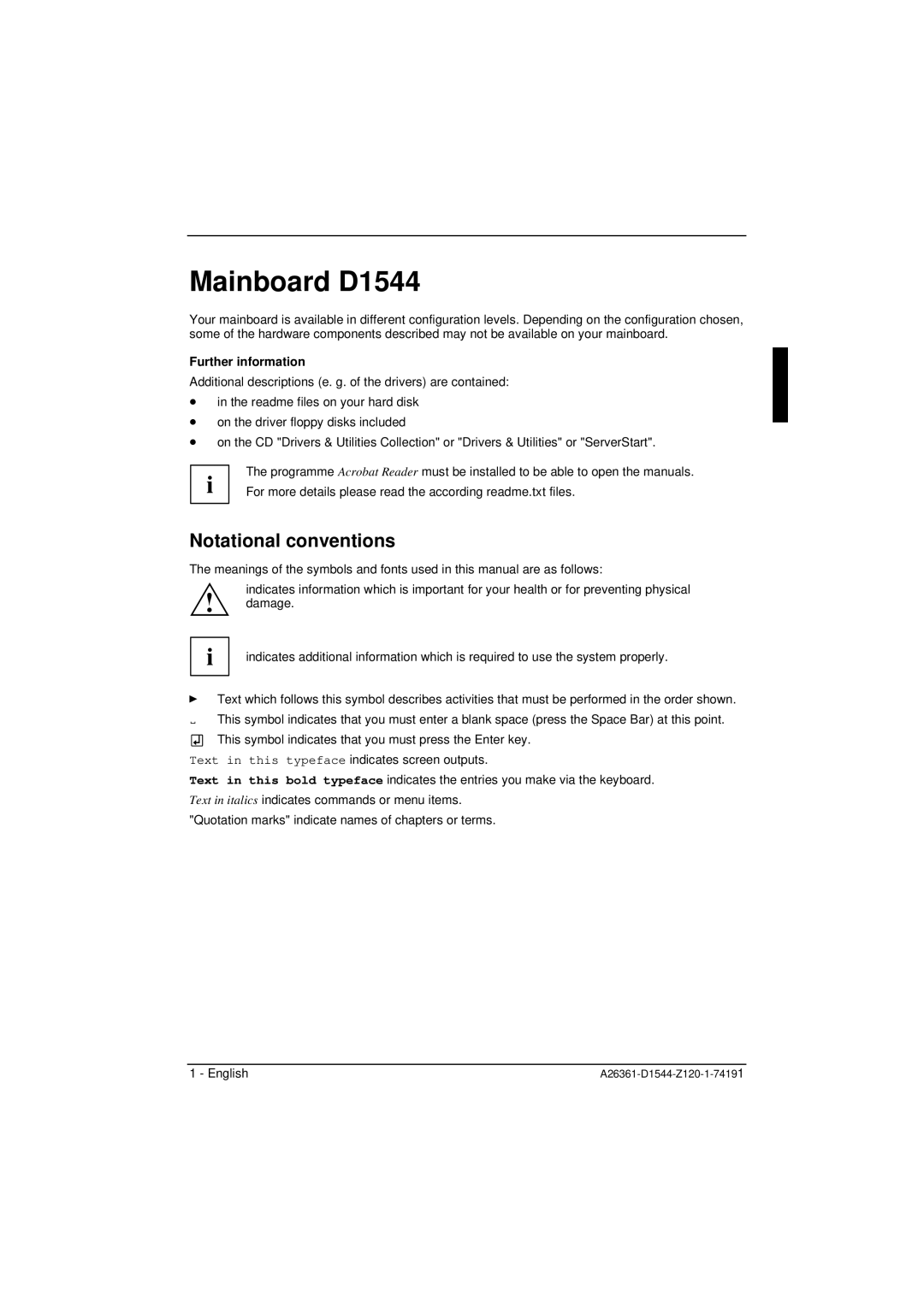 Fujitsu D1544 technical manual Notational conventions, Further information 