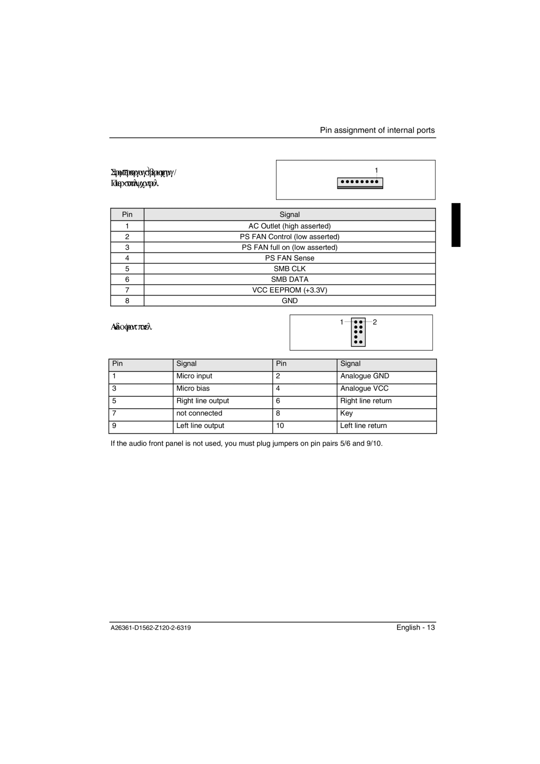 Fujitsu D1562, D1561 technical manual Stromversorgungsüberwachung / Power supply control, Audio front panel 