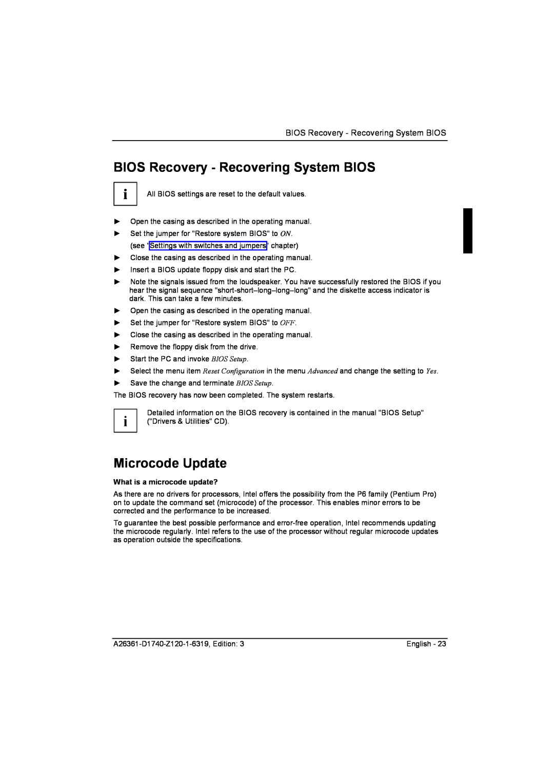 Fujitsu D1740 technical manual BIOS Recovery - Recovering System BIOS, Microcode Update, What is a microcode update? 