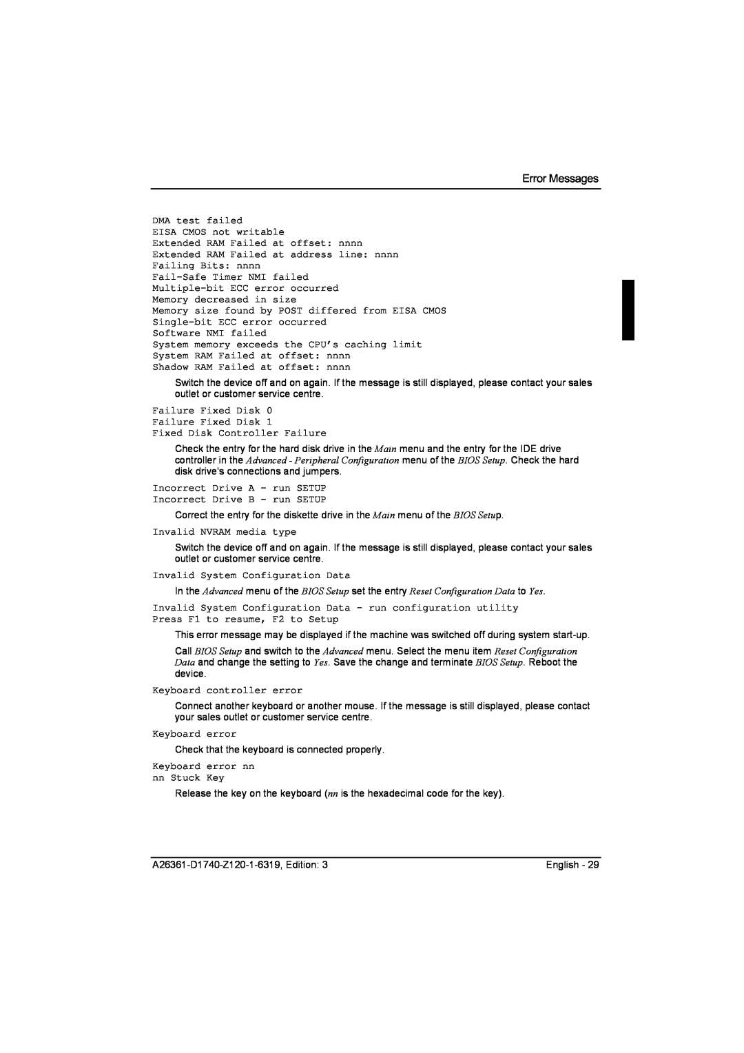 Fujitsu D1740 technical manual Error Messages 