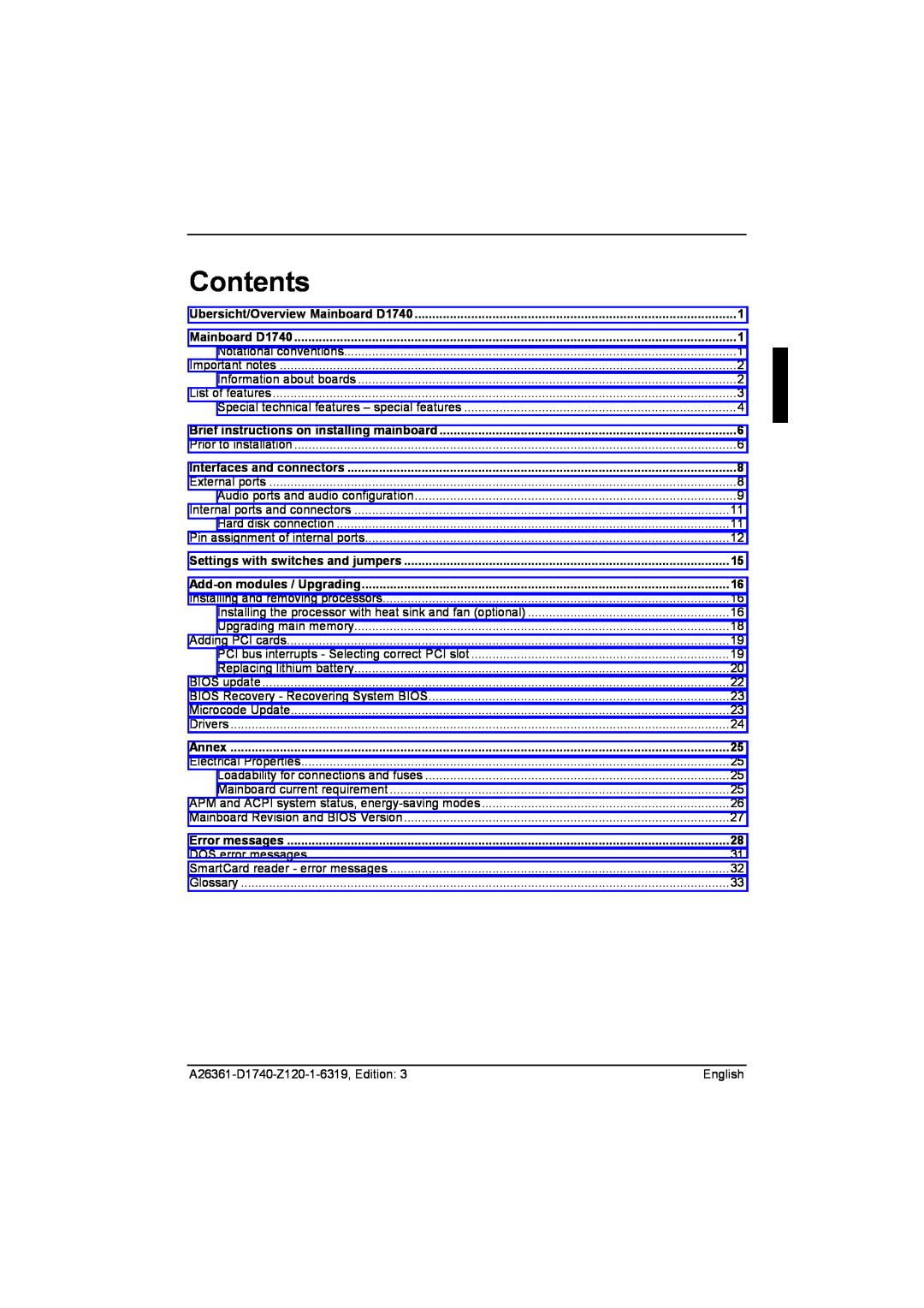 Fujitsu D1740 technical manual Contents, Annex 