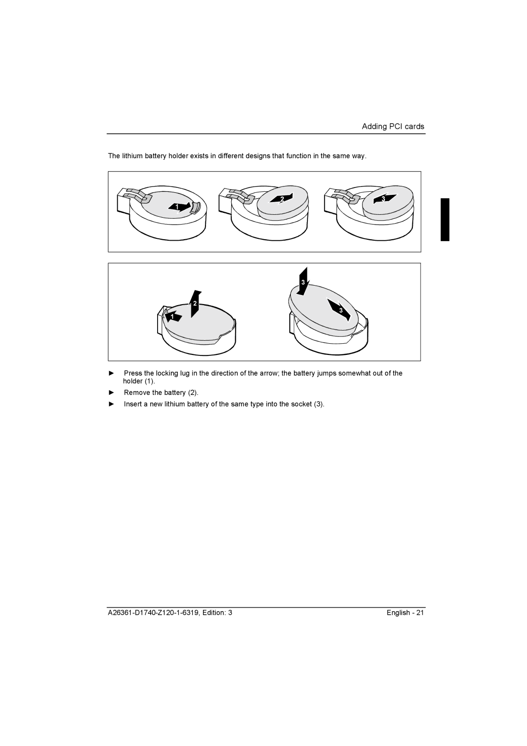 Fujitsu D1740 technical manual Adding PCI cards 