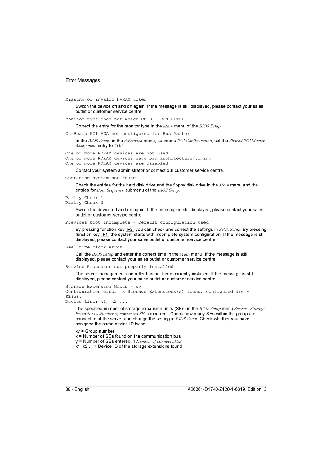 Fujitsu D1740 technical manual Monitor type does not match Cmos RUN Setup 