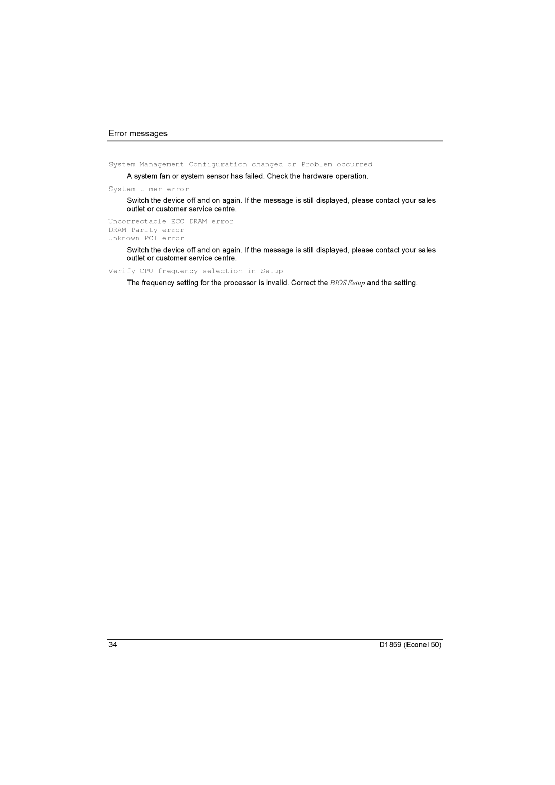 Fujitsu D1859 technical manual System Management Configuration changed or Problem occurred 