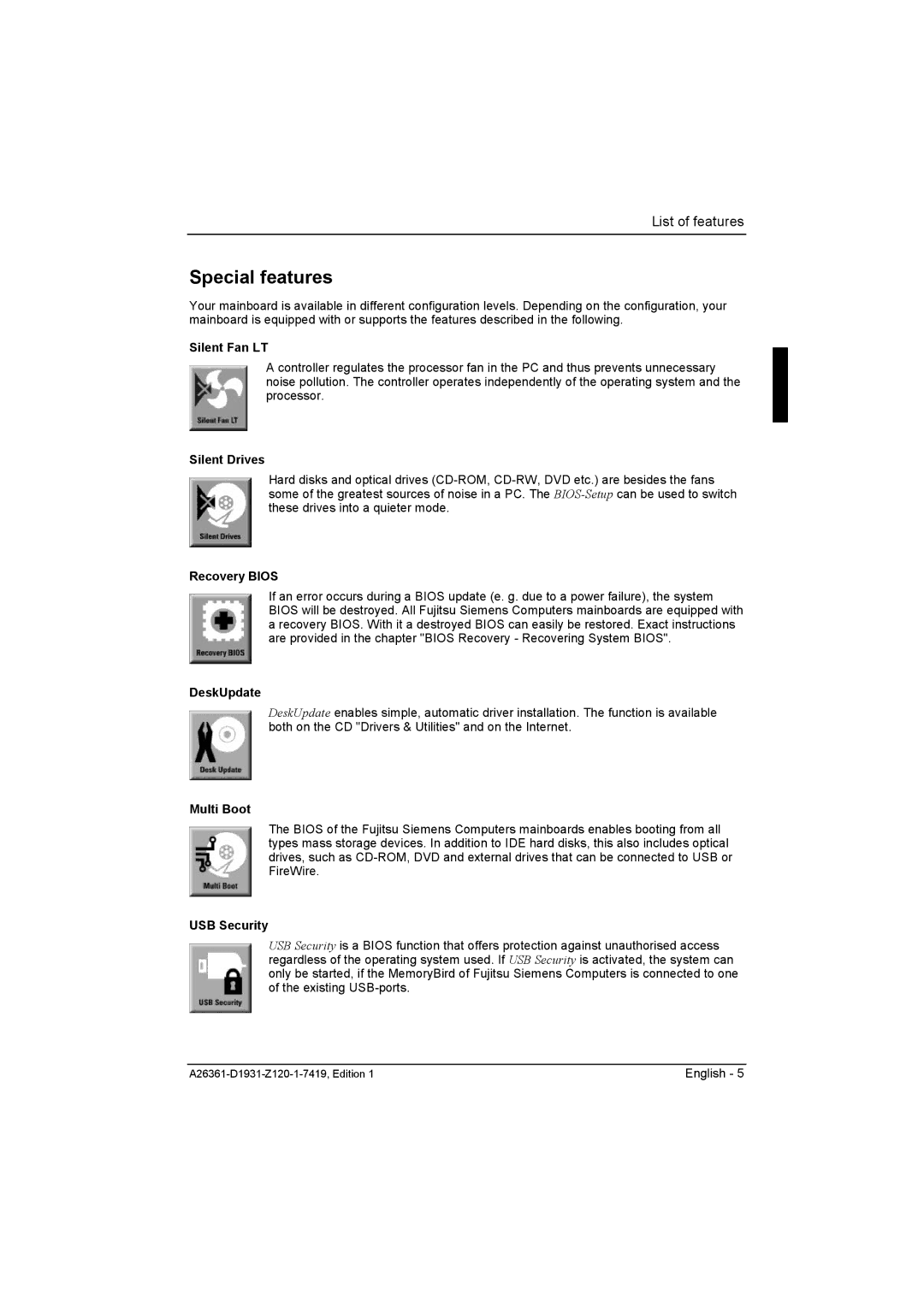 Fujitsu D1931 technical manual Special features 