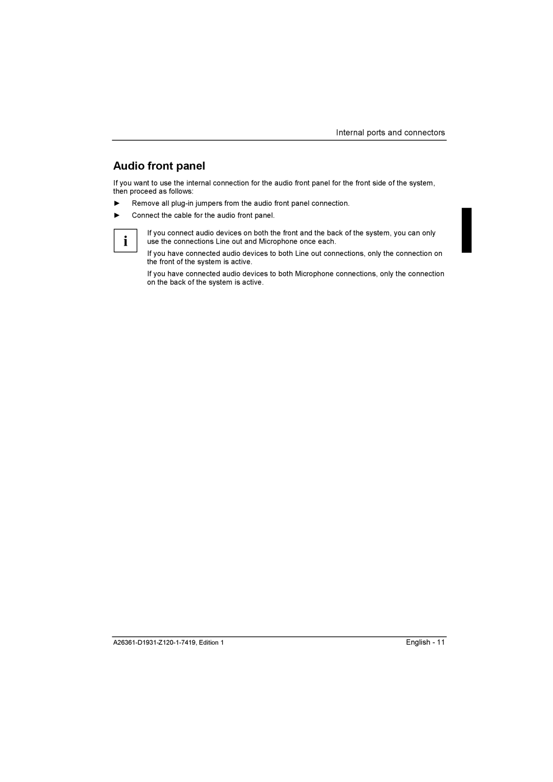 Fujitsu D1931 technical manual Audio front panel 