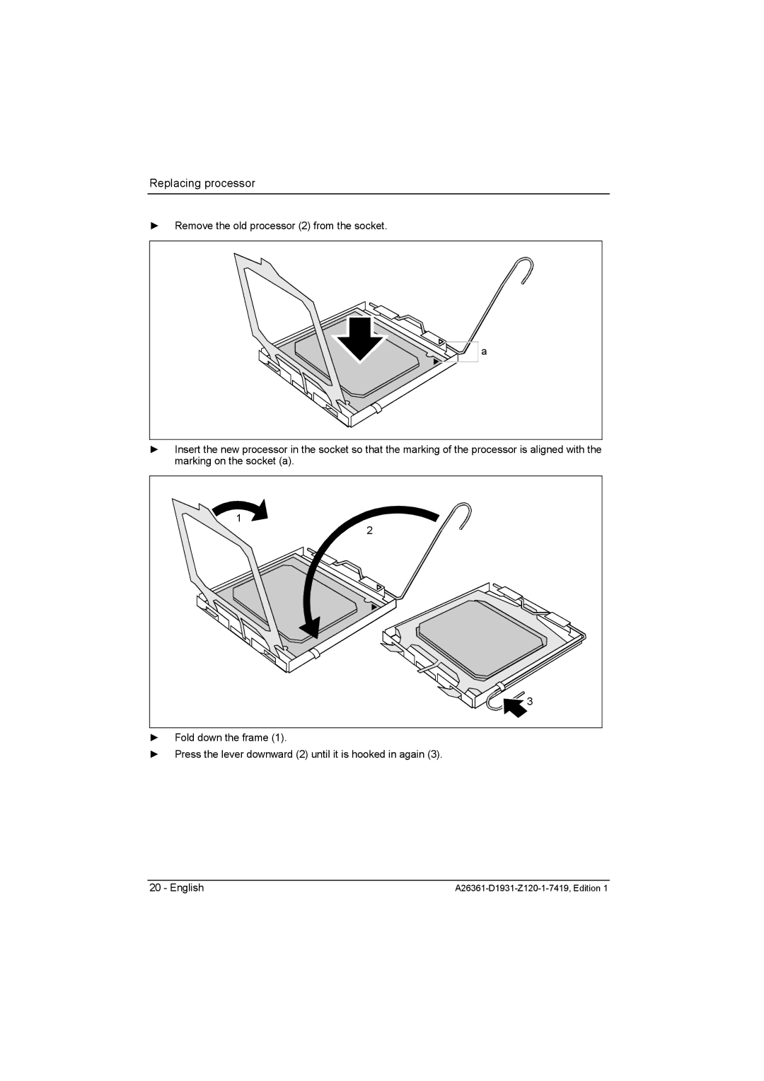 Fujitsu D1931 technical manual Replacing processor 