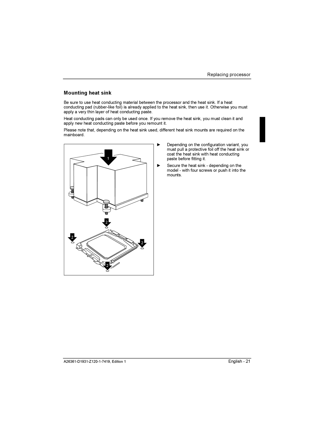 Fujitsu D1931 technical manual Mounting heat sink 