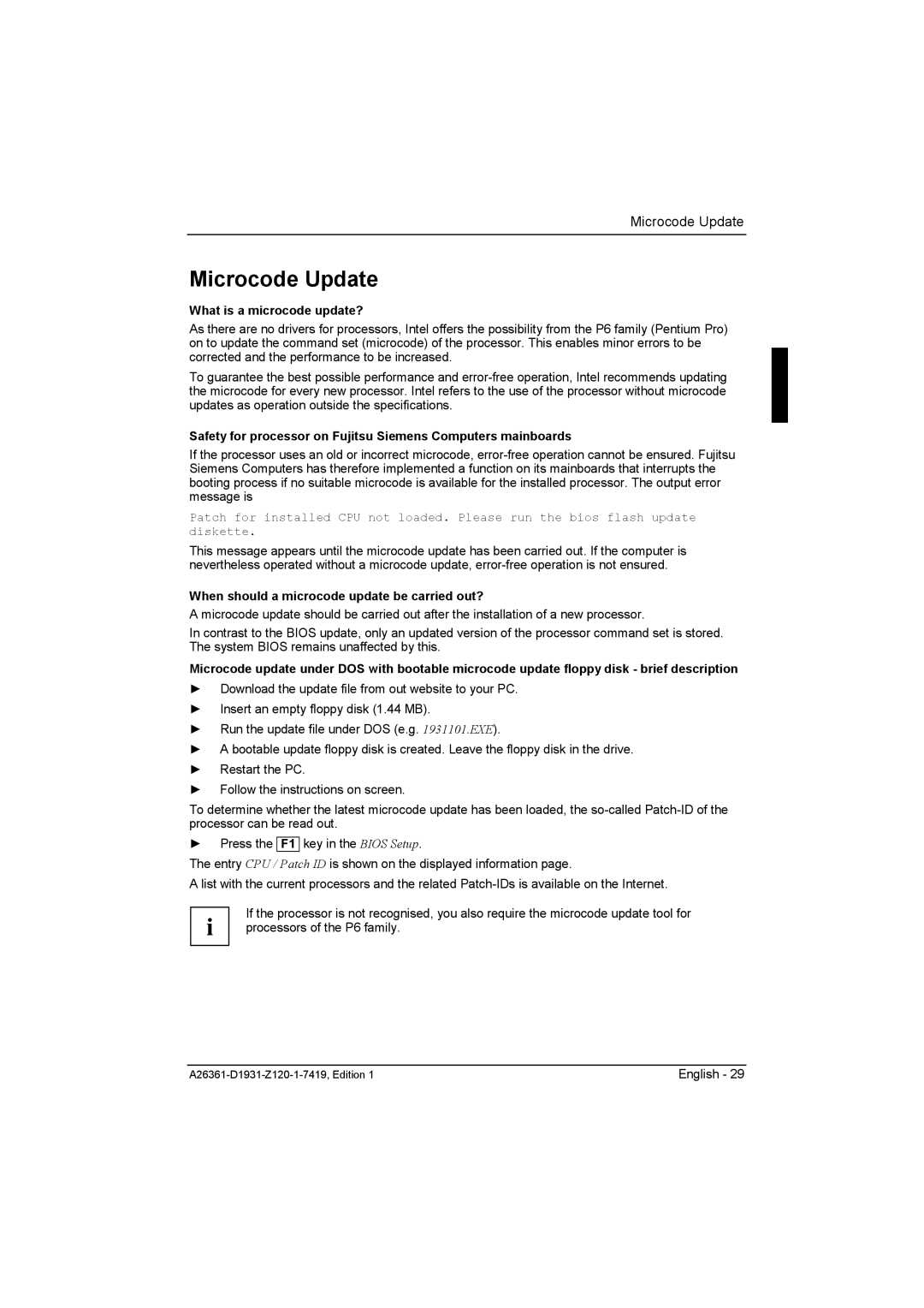 Fujitsu D1931 Microcode Update, What is a microcode update?, When should a microcode update be carried out? 