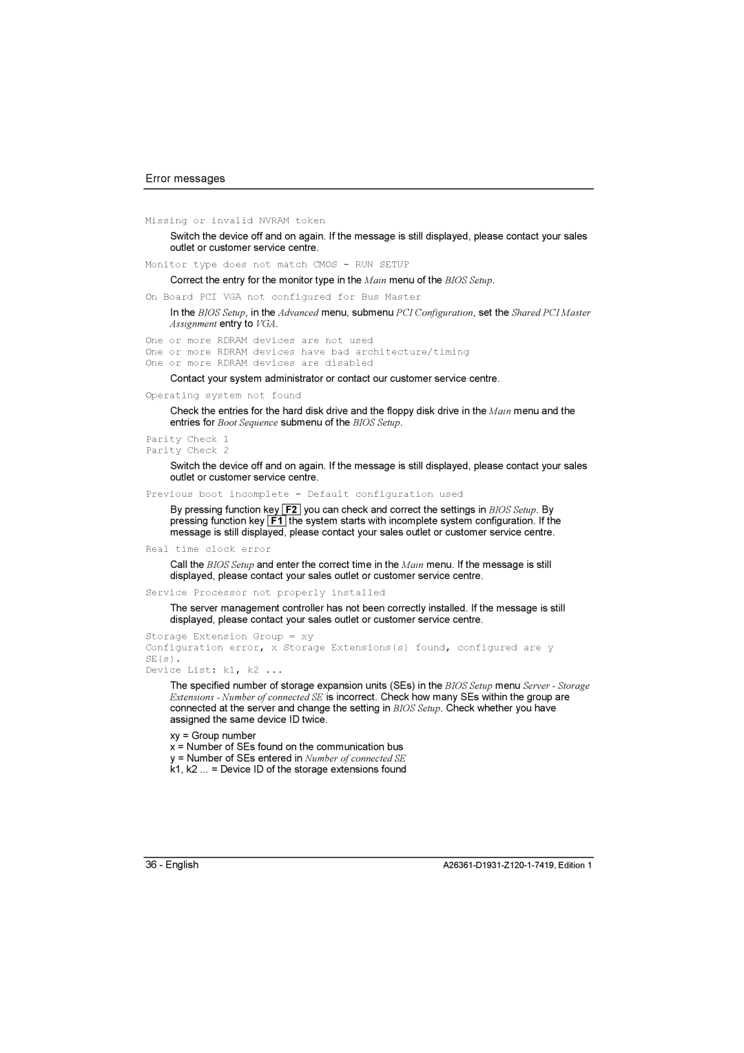 Fujitsu D1931 technical manual Monitor type does not match Cmos RUN Setup 