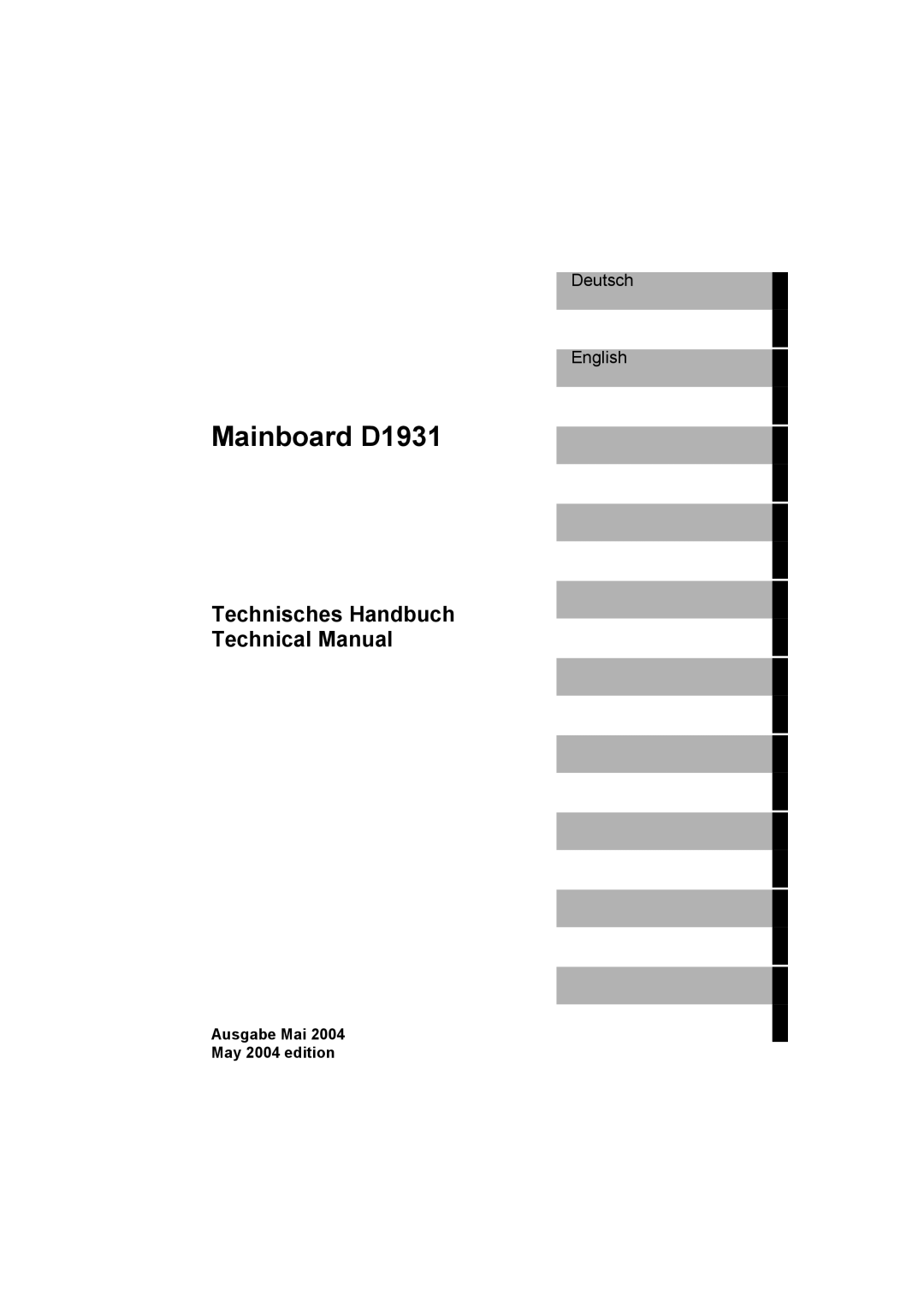 Fujitsu technical manual Mainboard D1931, Technisches Handbuch Technical Manual, Ausgabe Mai May 2004 edition 