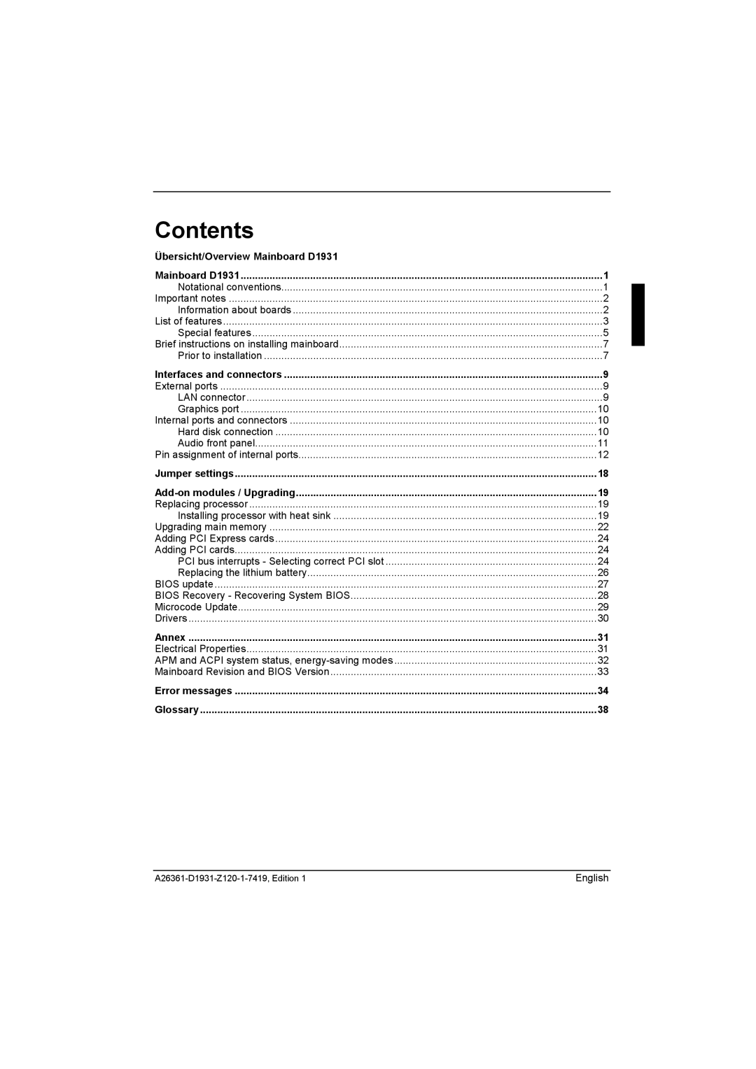 Fujitsu D1931 technical manual Contents 