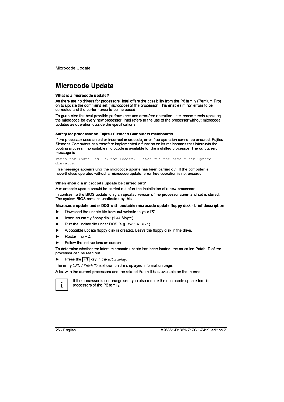 Fujitsu D1961 Microcode Update, What is a microcode update?, Safety for processor on Fujitsu Siemens Computers mainboards 