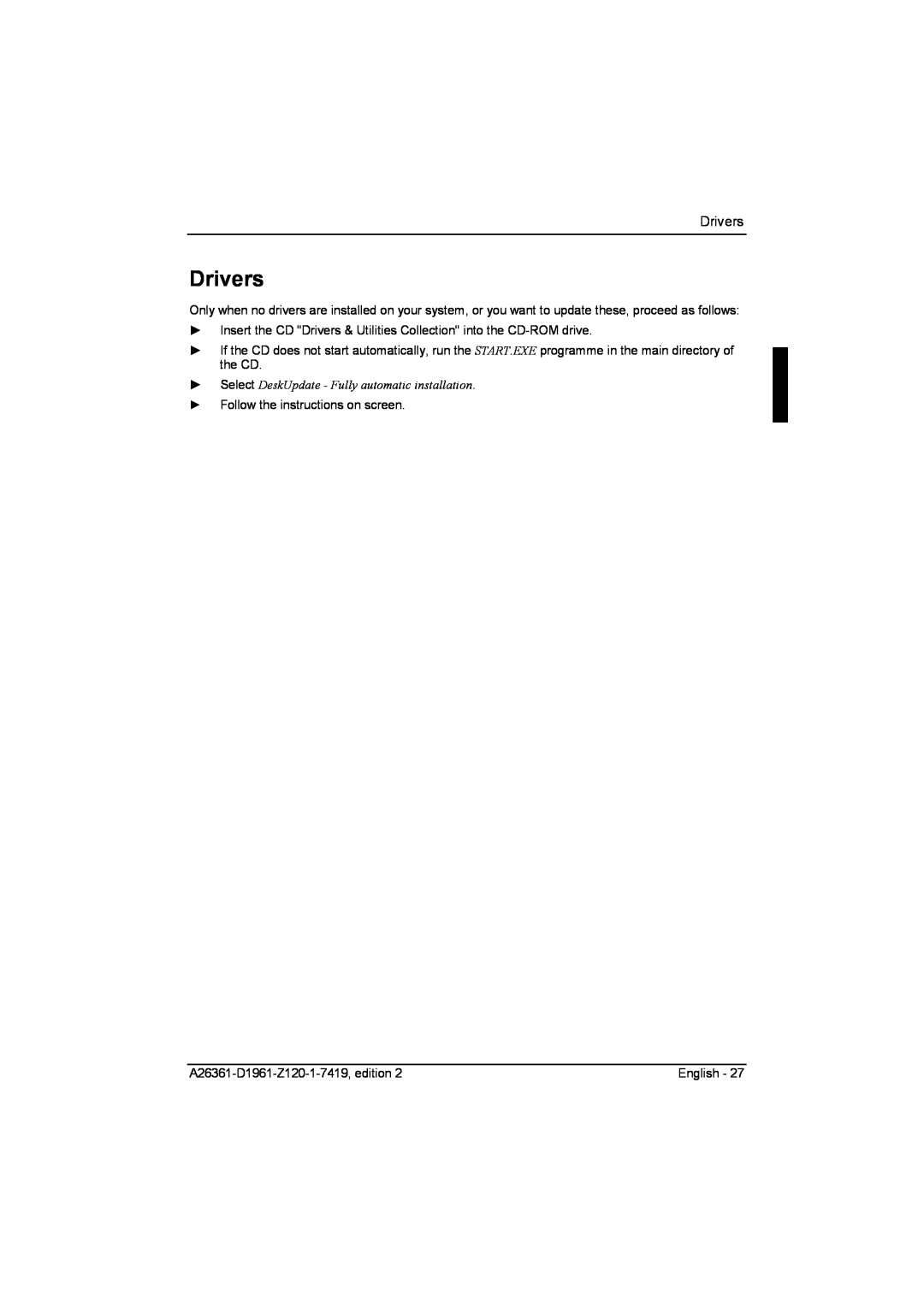 Fujitsu D1961 technical manual Drivers, Select DeskUpdate - Fully automatic installation 