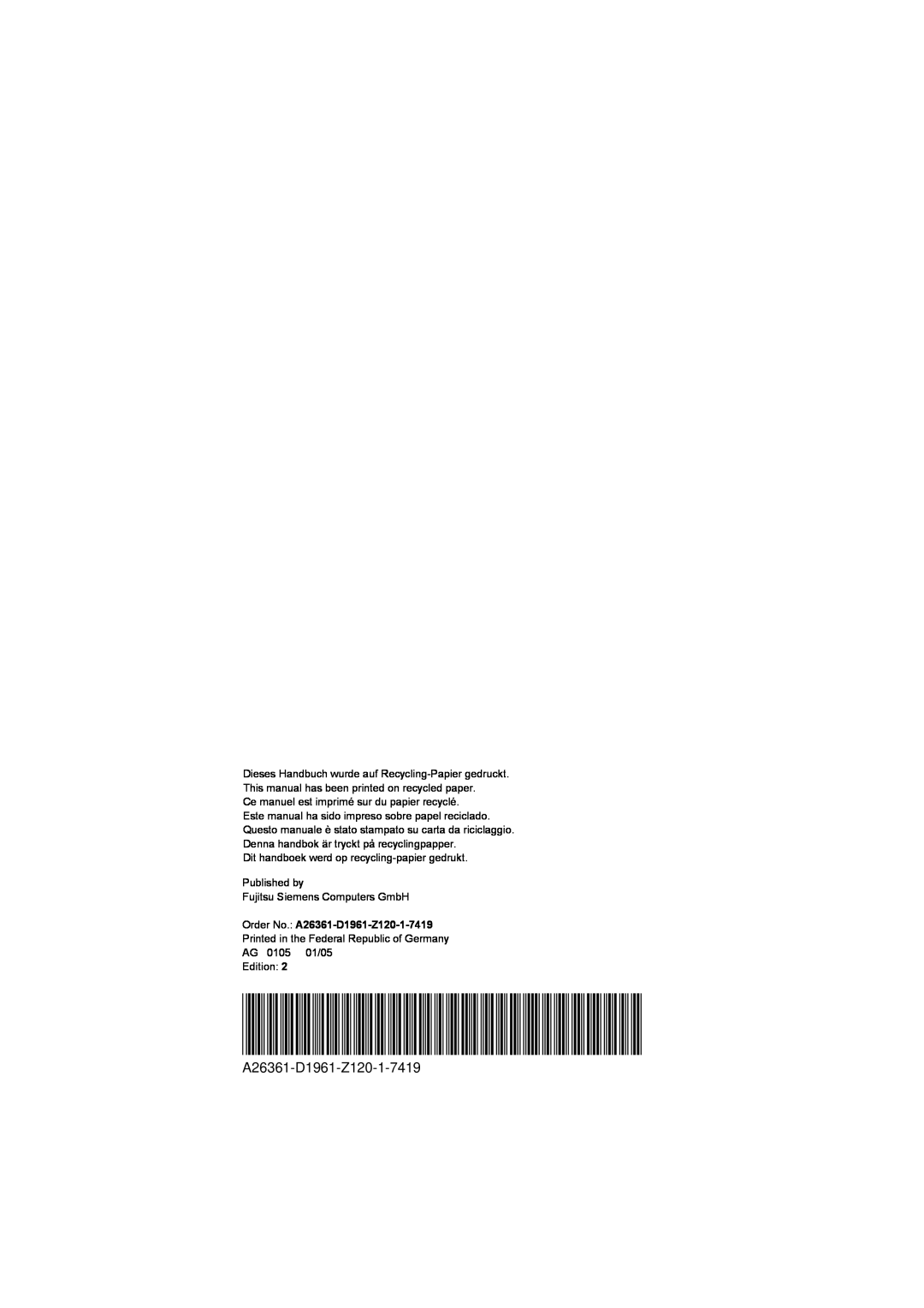 Fujitsu technical manual Order No. A26361-D1961-Z120-1-7419 