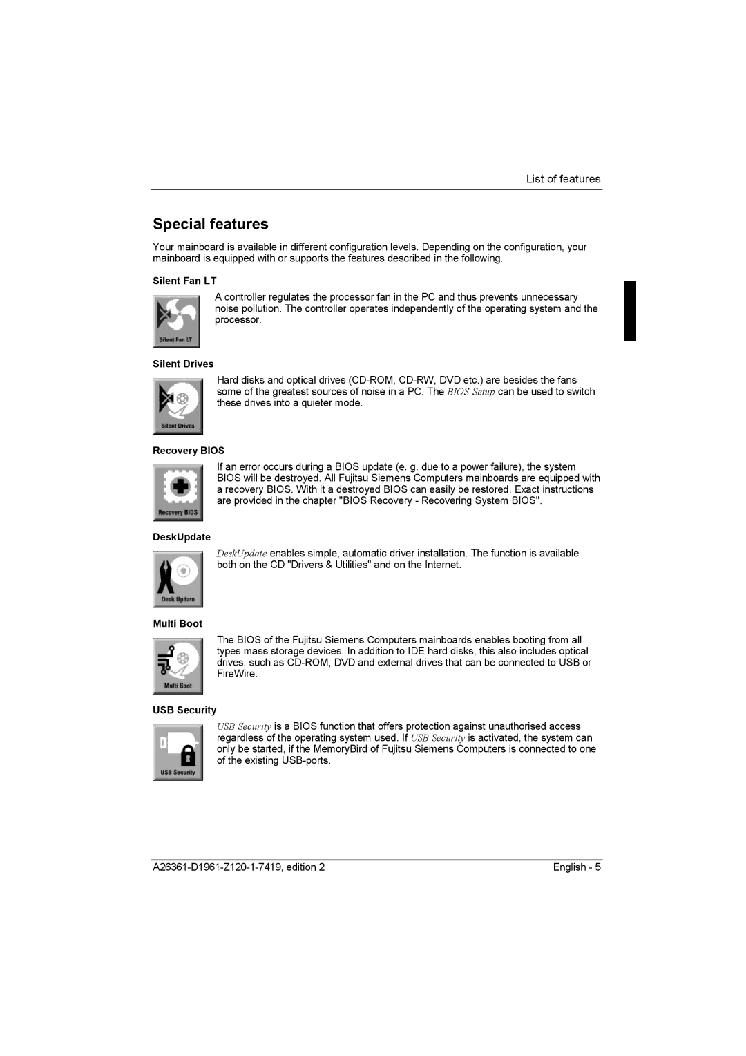 Fujitsu D1961 technical manual Special features 