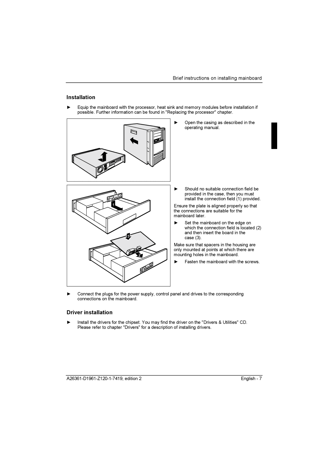 Fujitsu D1961 technical manual Installation, Driver installation 