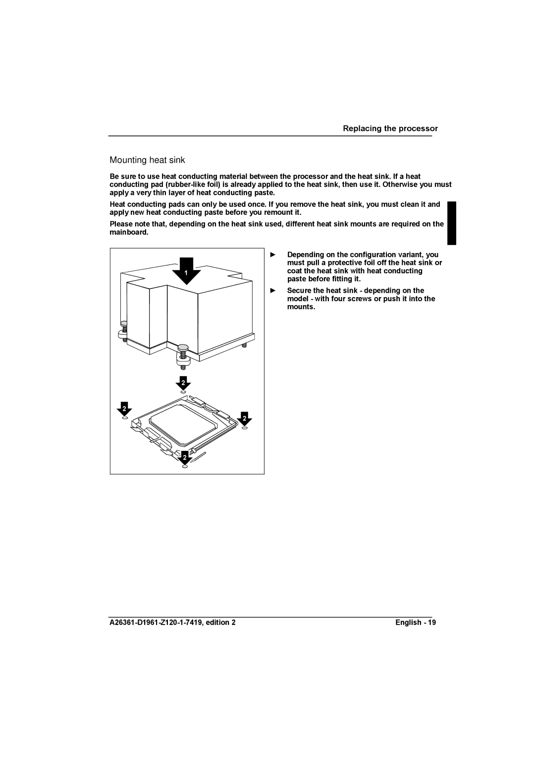 Fujitsu D1961 technical manual Mounting heat sink 