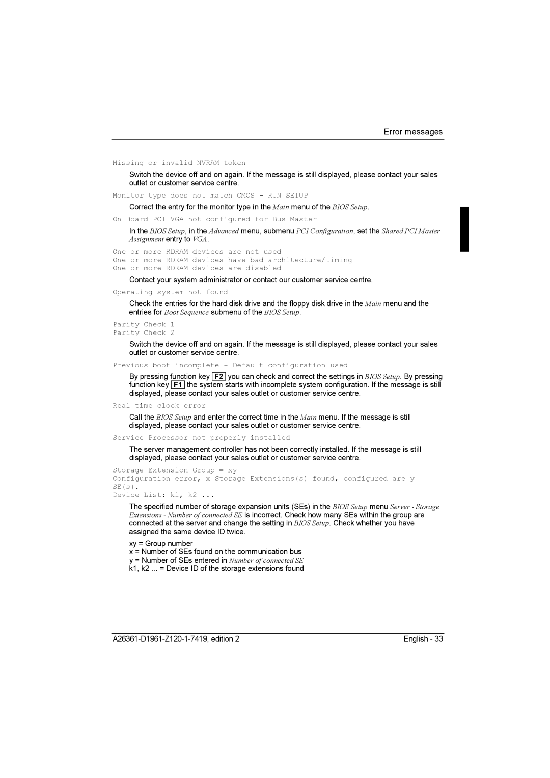 Fujitsu D1961 technical manual Monitor type does not match Cmos RUN Setup 