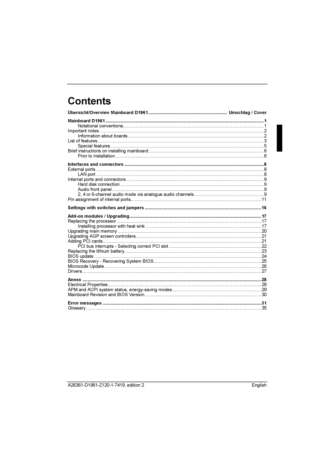 Fujitsu D1961 technical manual Contents 