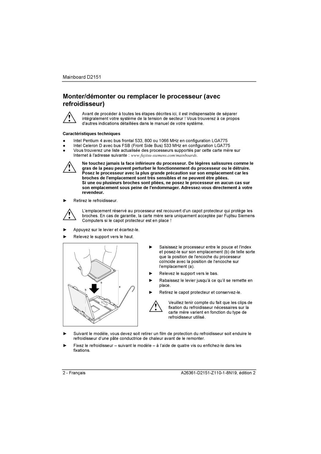 Fujitsu D2151 manual Caractéristiques techniques 