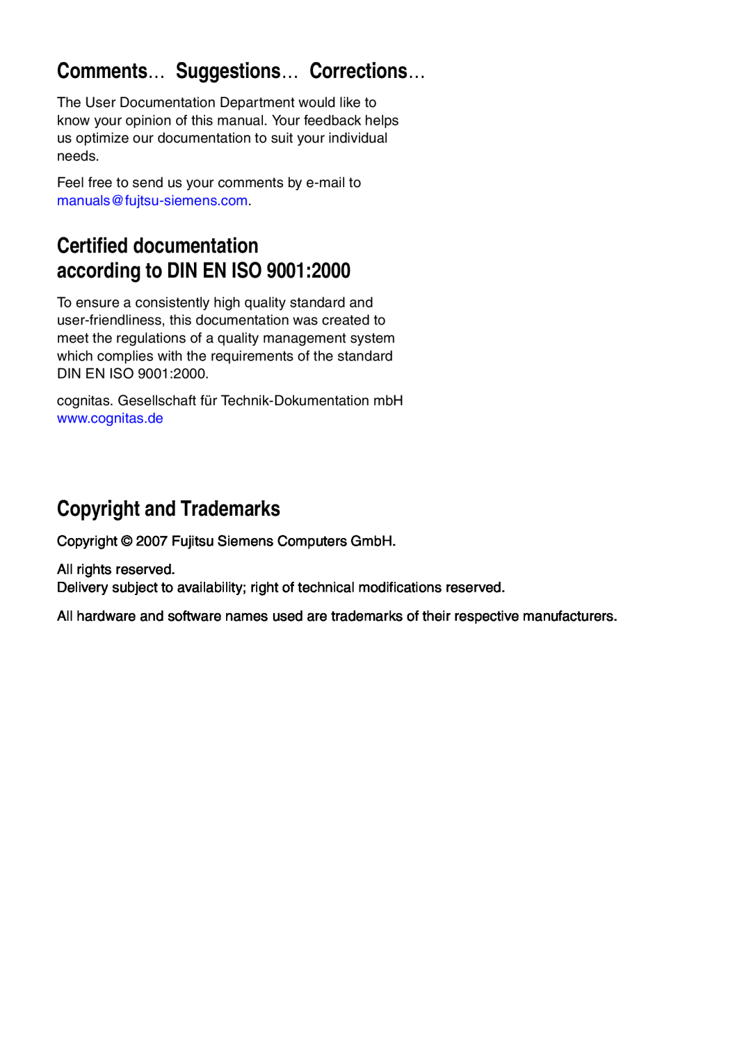 Fujitsu D2529 technical manual Comments… Suggestions… Corrections…, Copyright and Trademarks 