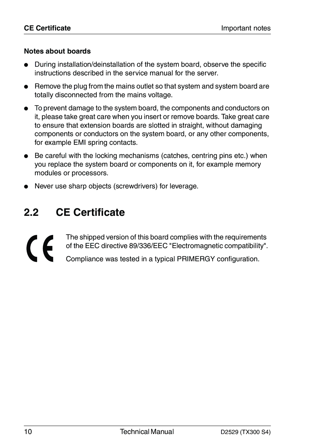 Fujitsu D2529 technical manual CE Certificate 