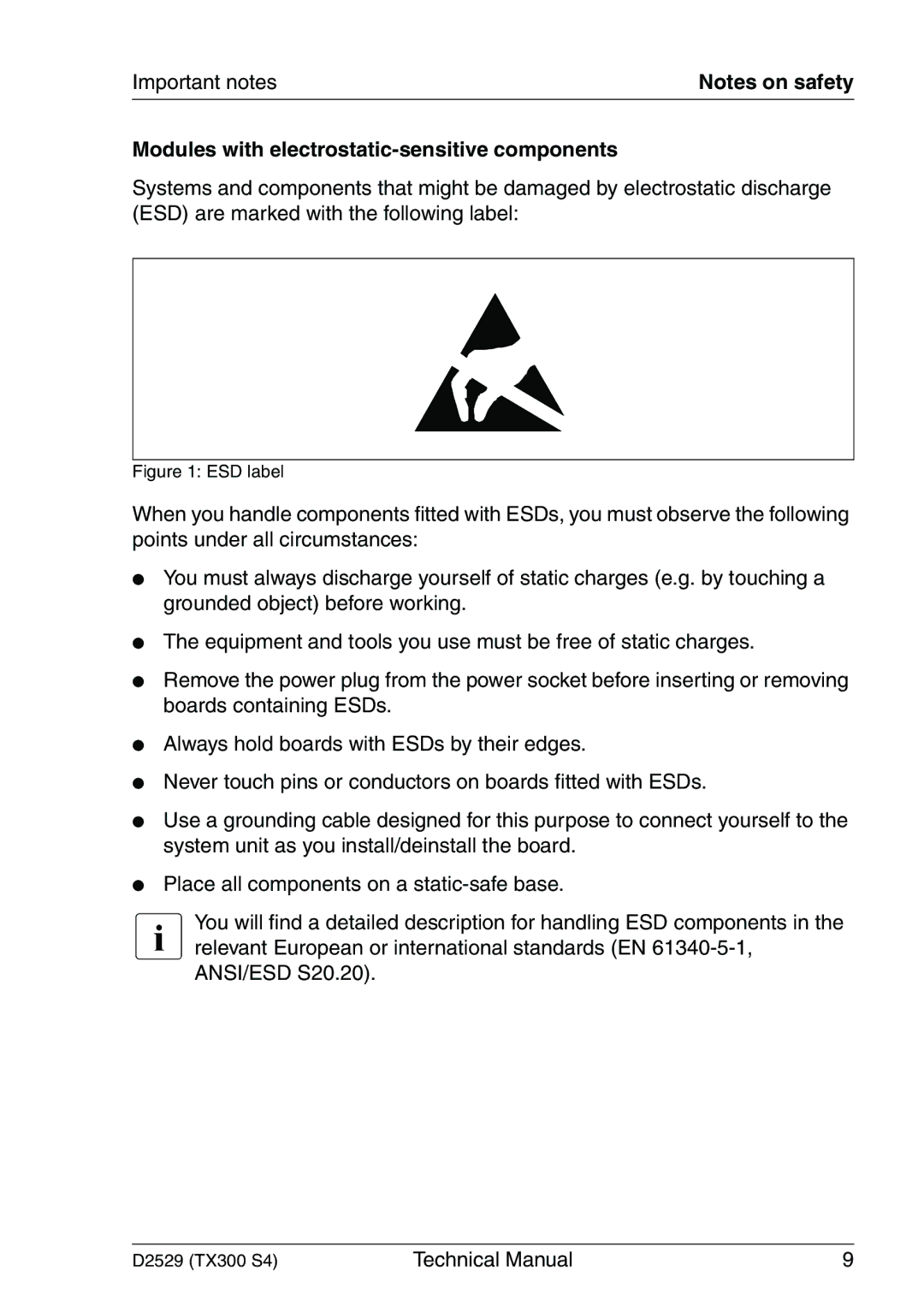 Fujitsu D2529 technical manual ESD label 