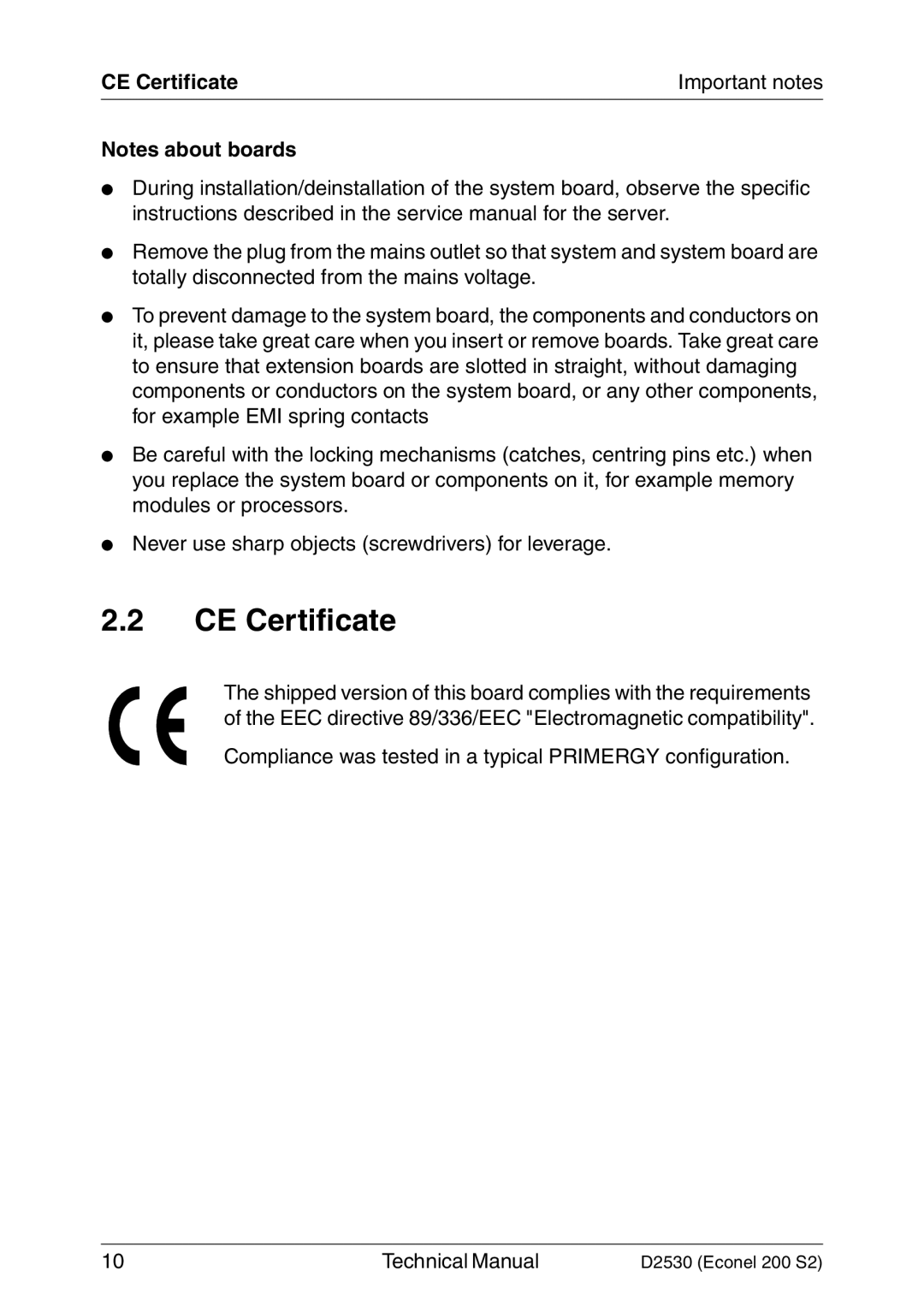 Fujitsu D2530 technical manual CE Certificate 