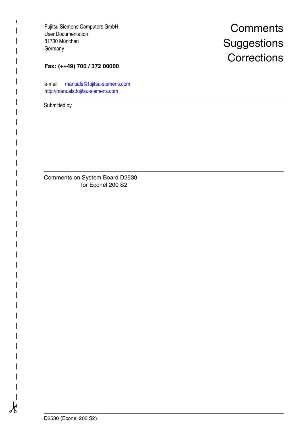 Fujitsu D2530 technical manual Comments Suggestions Corrections 
