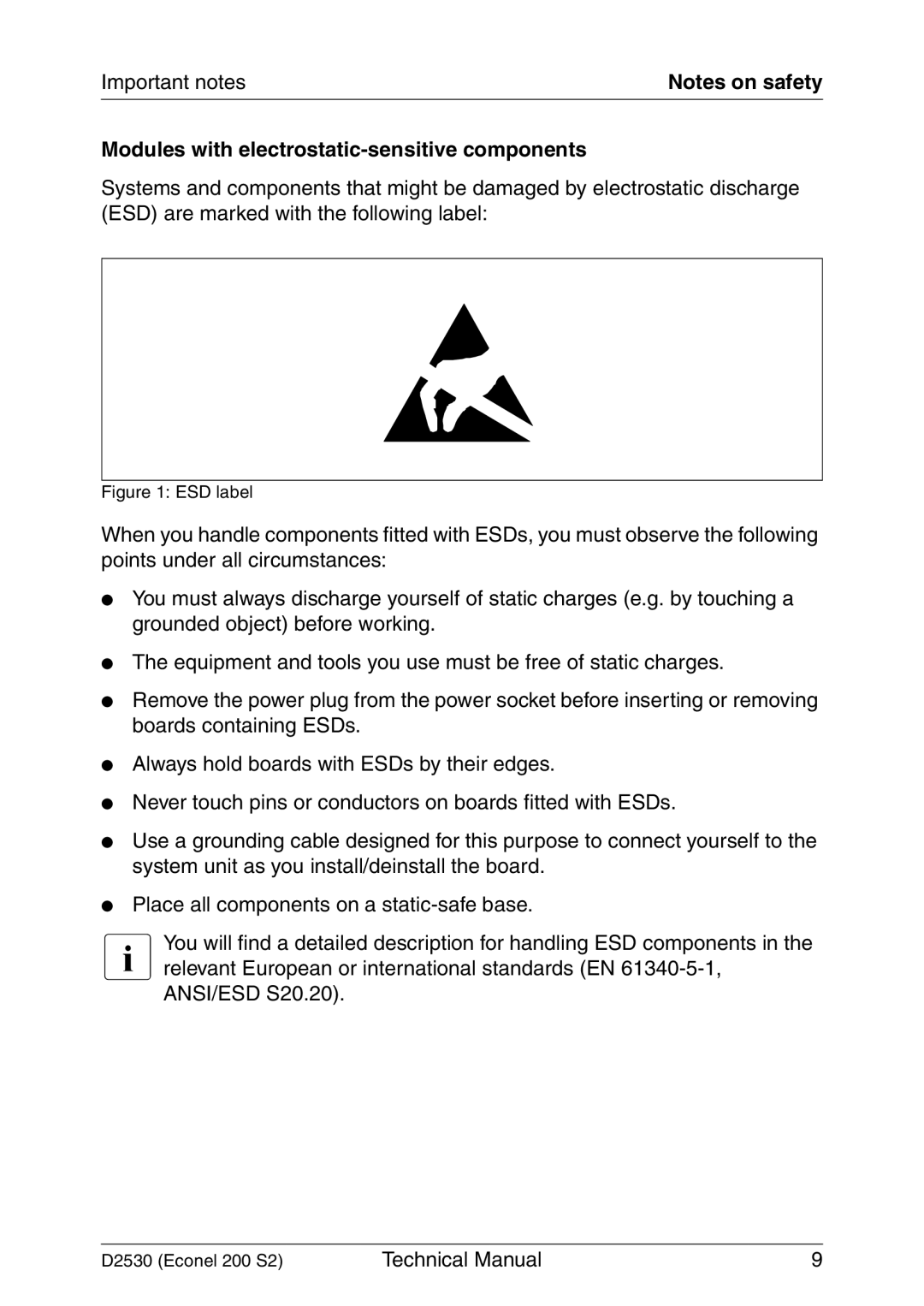 Fujitsu D2530 technical manual ESD label 