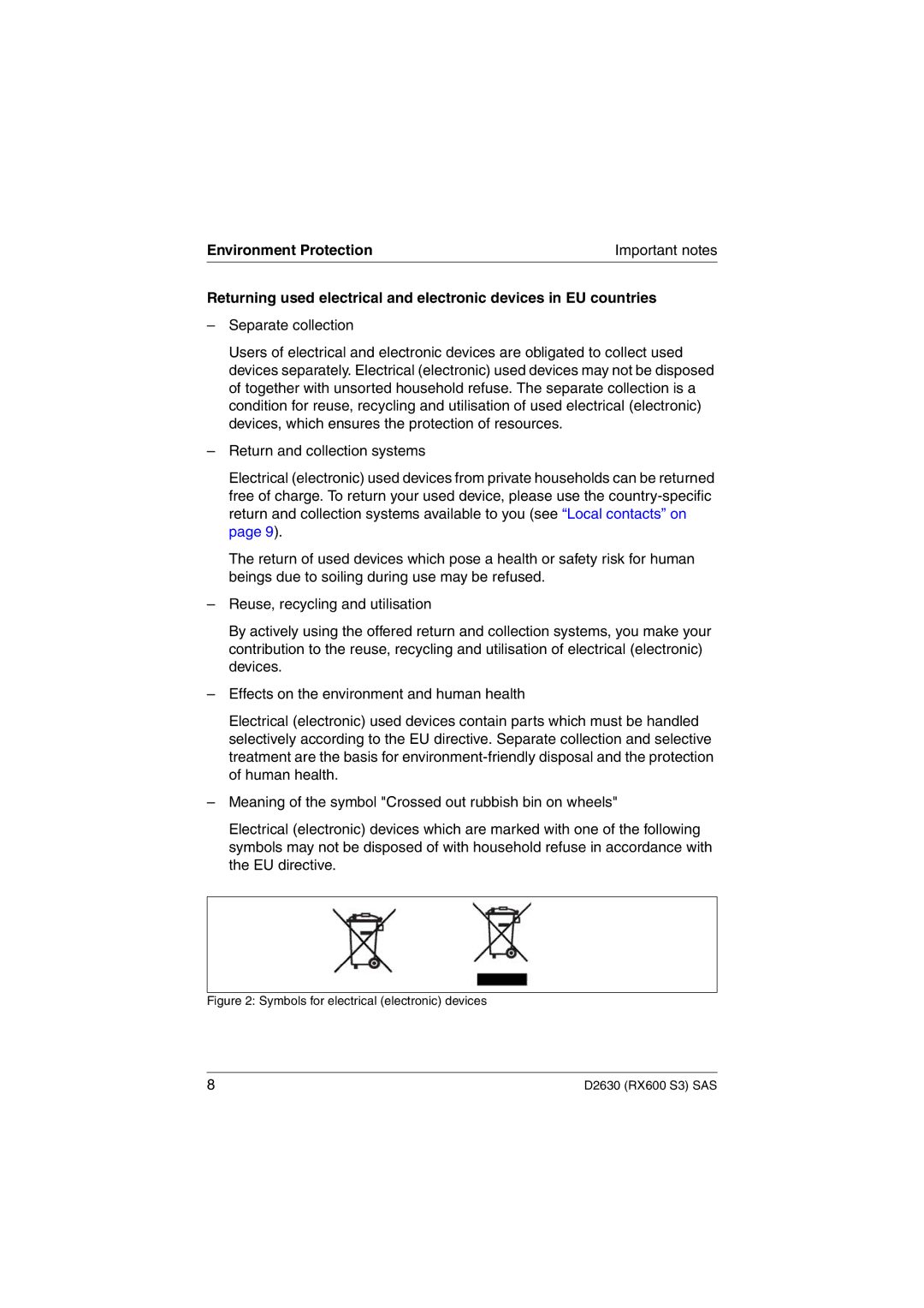 Fujitsu D2630 technical manual Environment Protection, Symbols for electrical electronic devices 