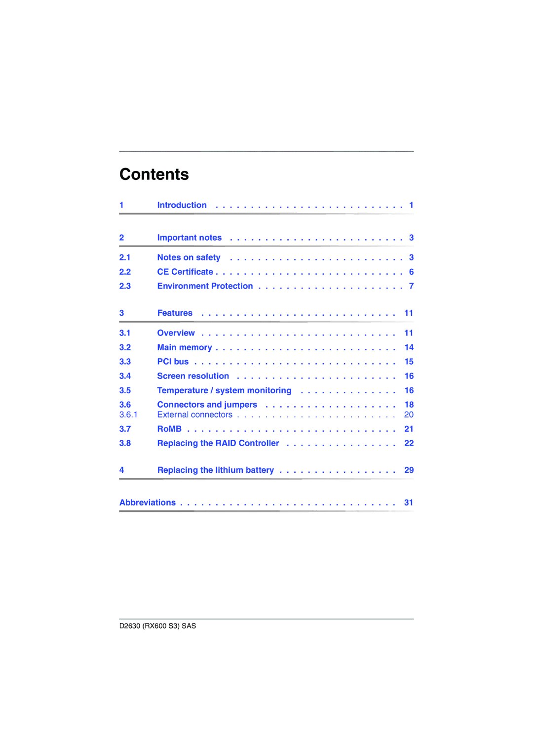 Fujitsu D2630 technical manual Contents 