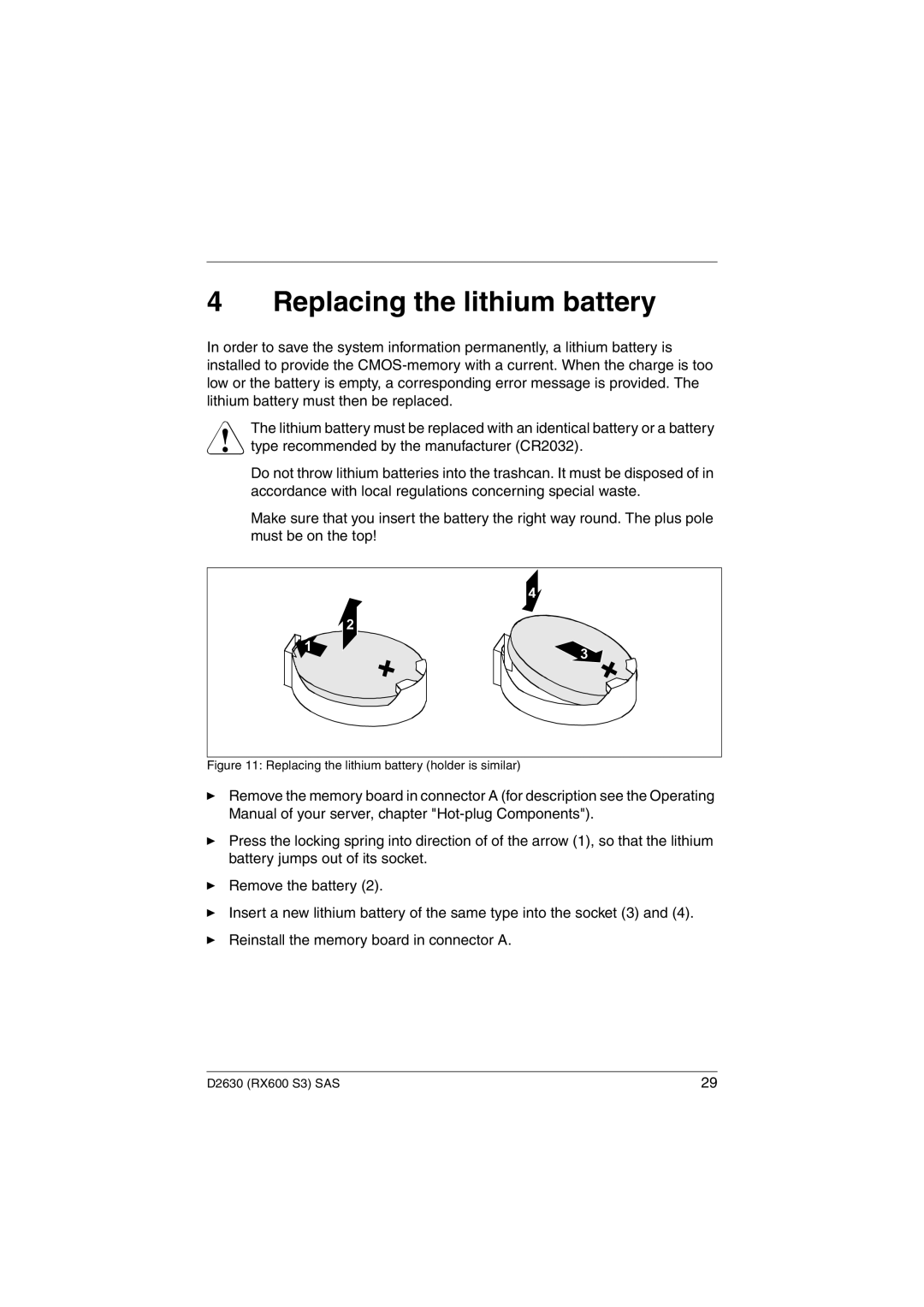 Fujitsu D2630 technical manual Replacing the lithium battery holder is similar 