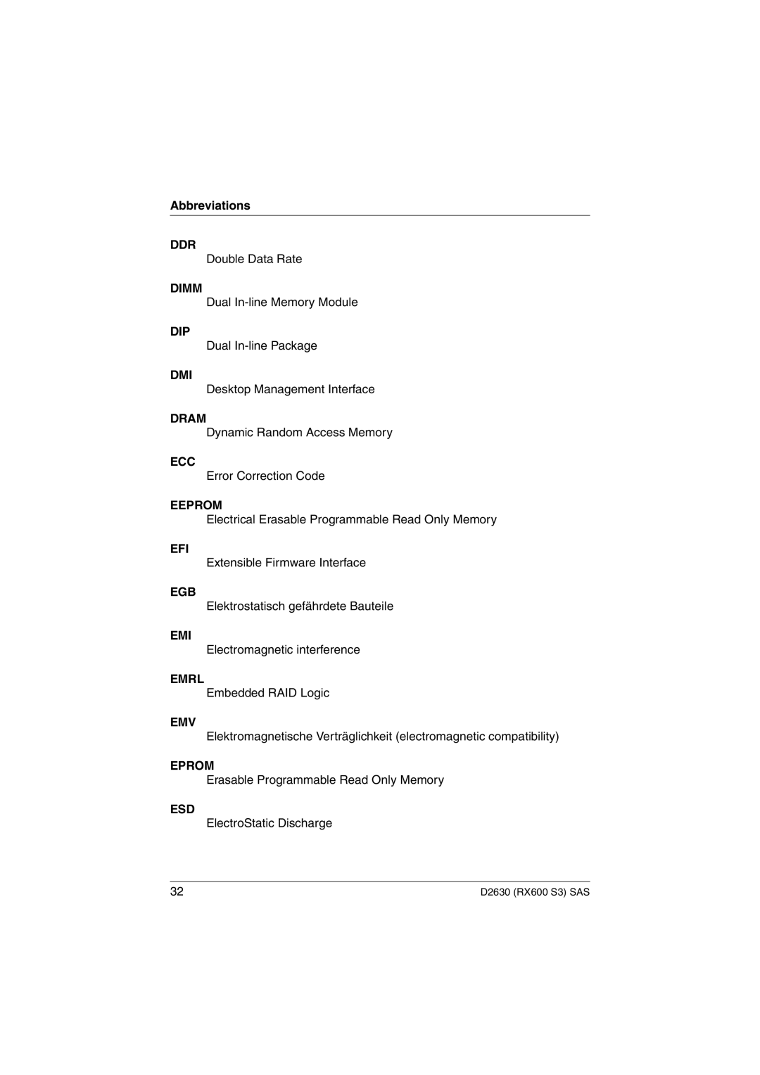 Fujitsu D2630 technical manual Abbreviations 