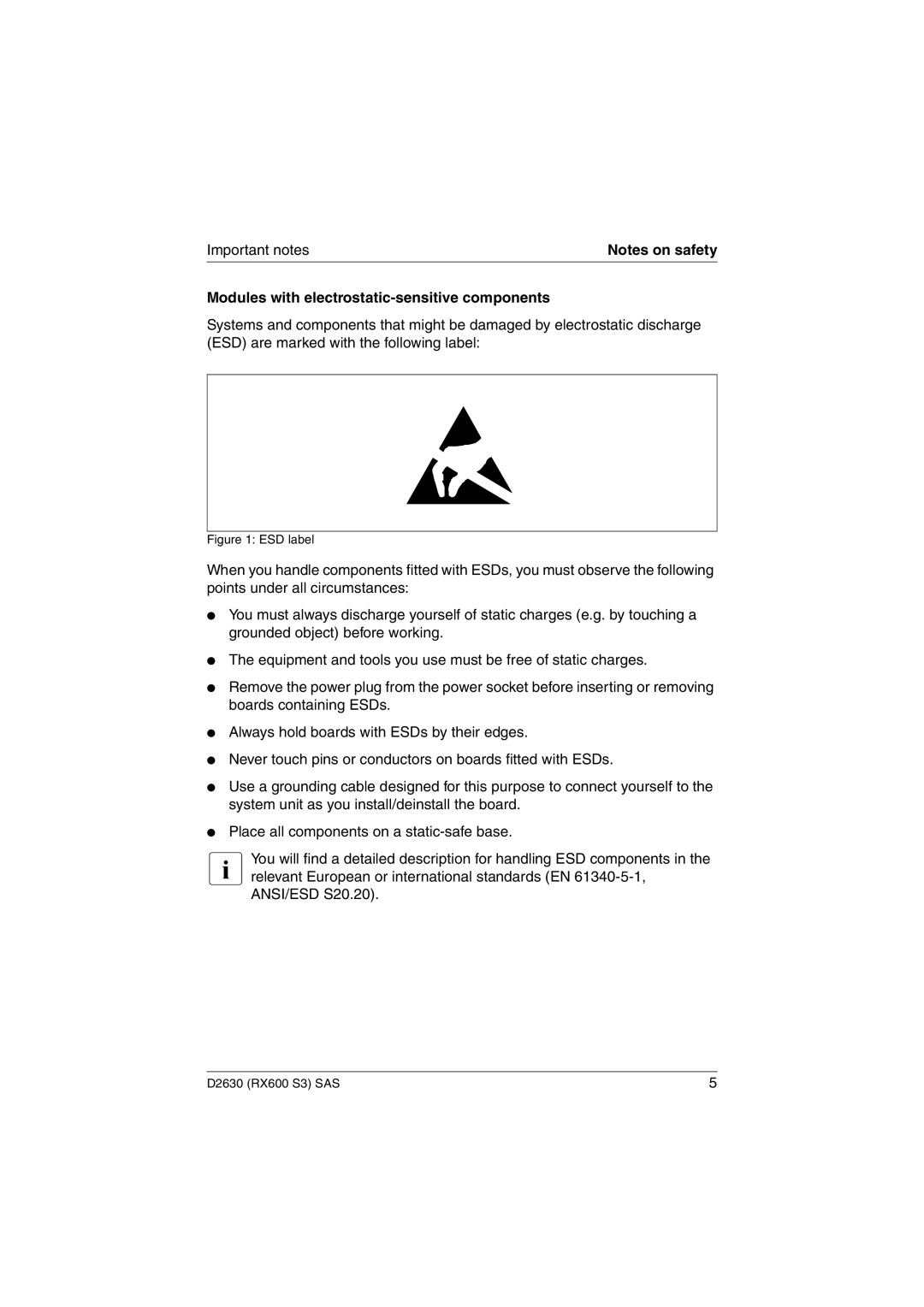 Fujitsu D2630 technical manual ESD label 