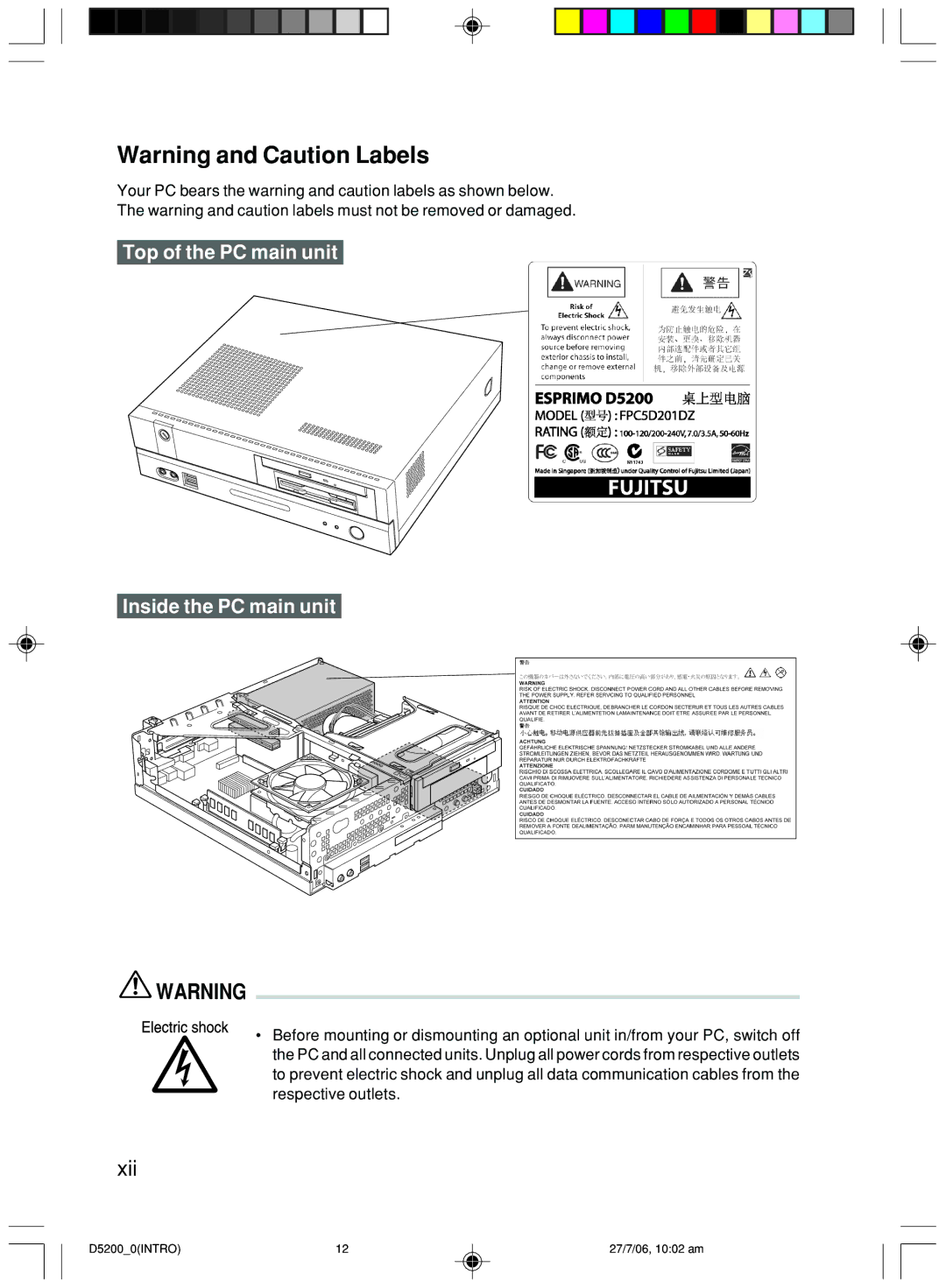 Fujitsu D5200 user manual Xii 