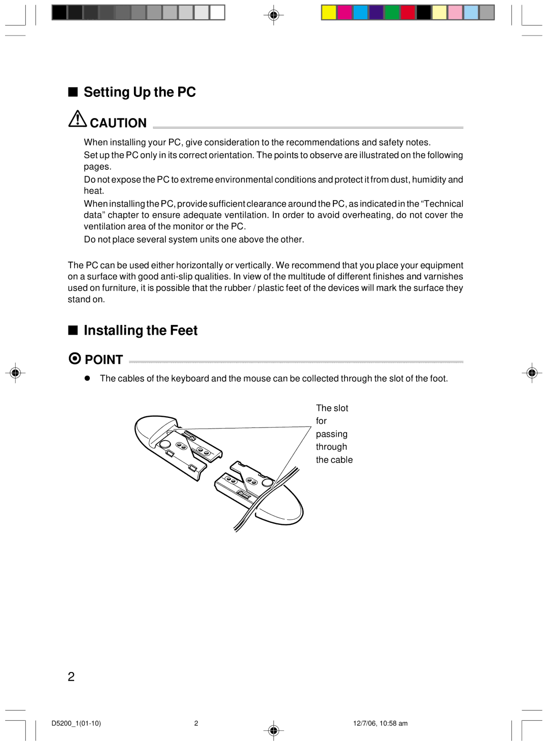 Fujitsu D5200 user manual Setting Up the PC, Installing the Feet 