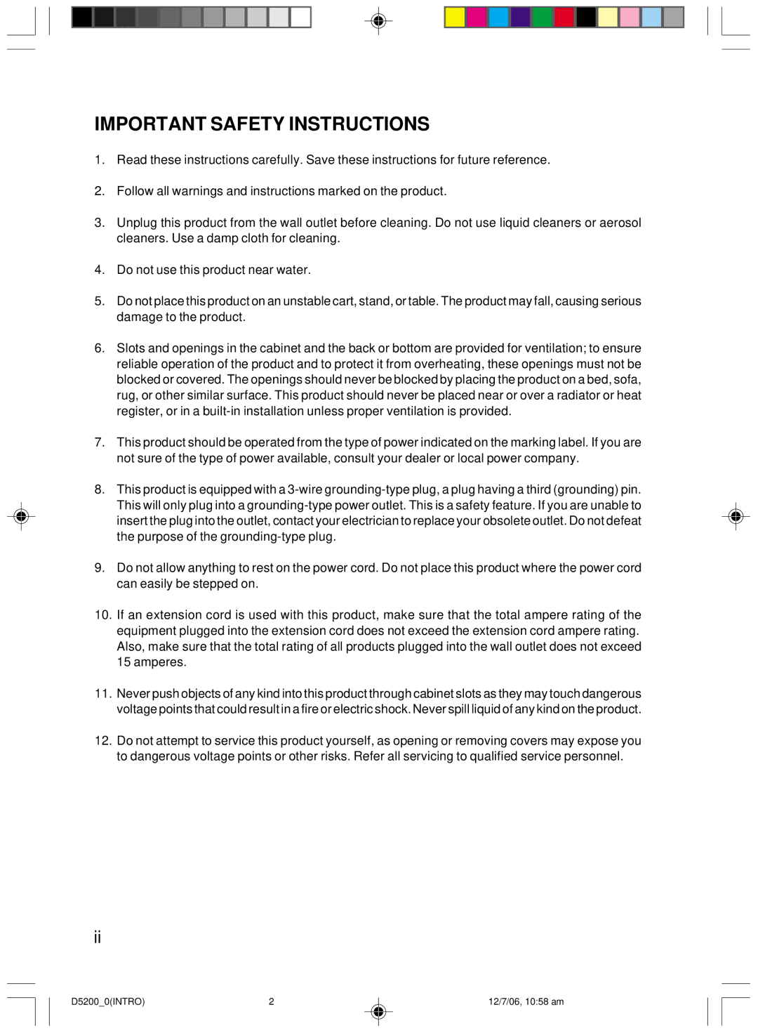 Fujitsu D5200 user manual Important Safety Instructions 